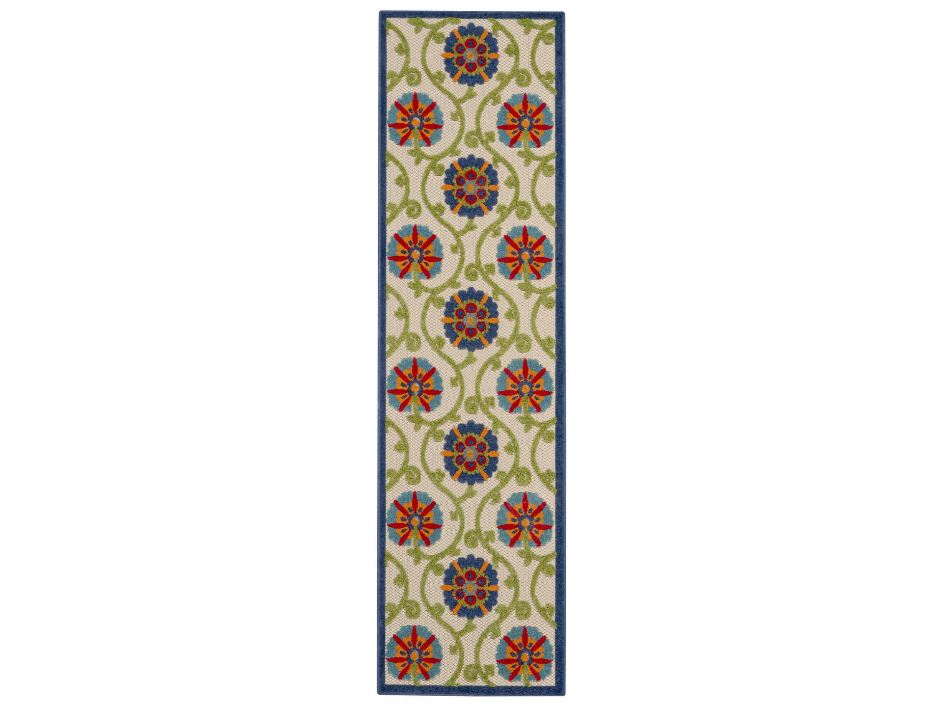 Aloha Indoor Outdoor Runner Rug Blue Multicolor Floral