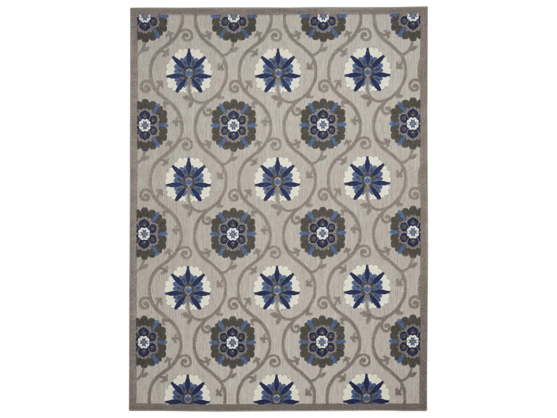 Aloha Indoor Outdoor Area Rug Grey Blue Floral