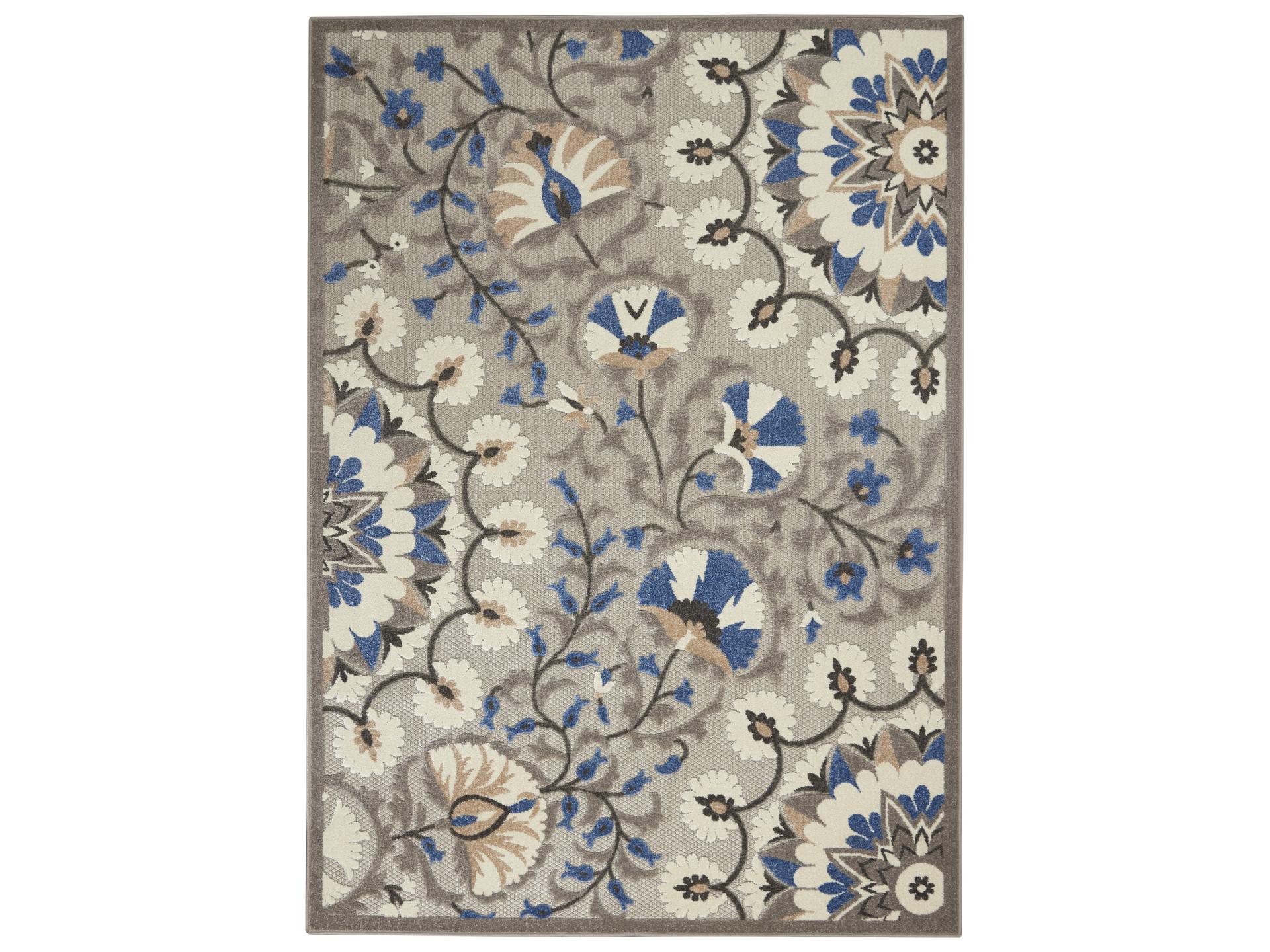 Aloha Indoor Outdoor Floral Area Rug Grey Multicolor