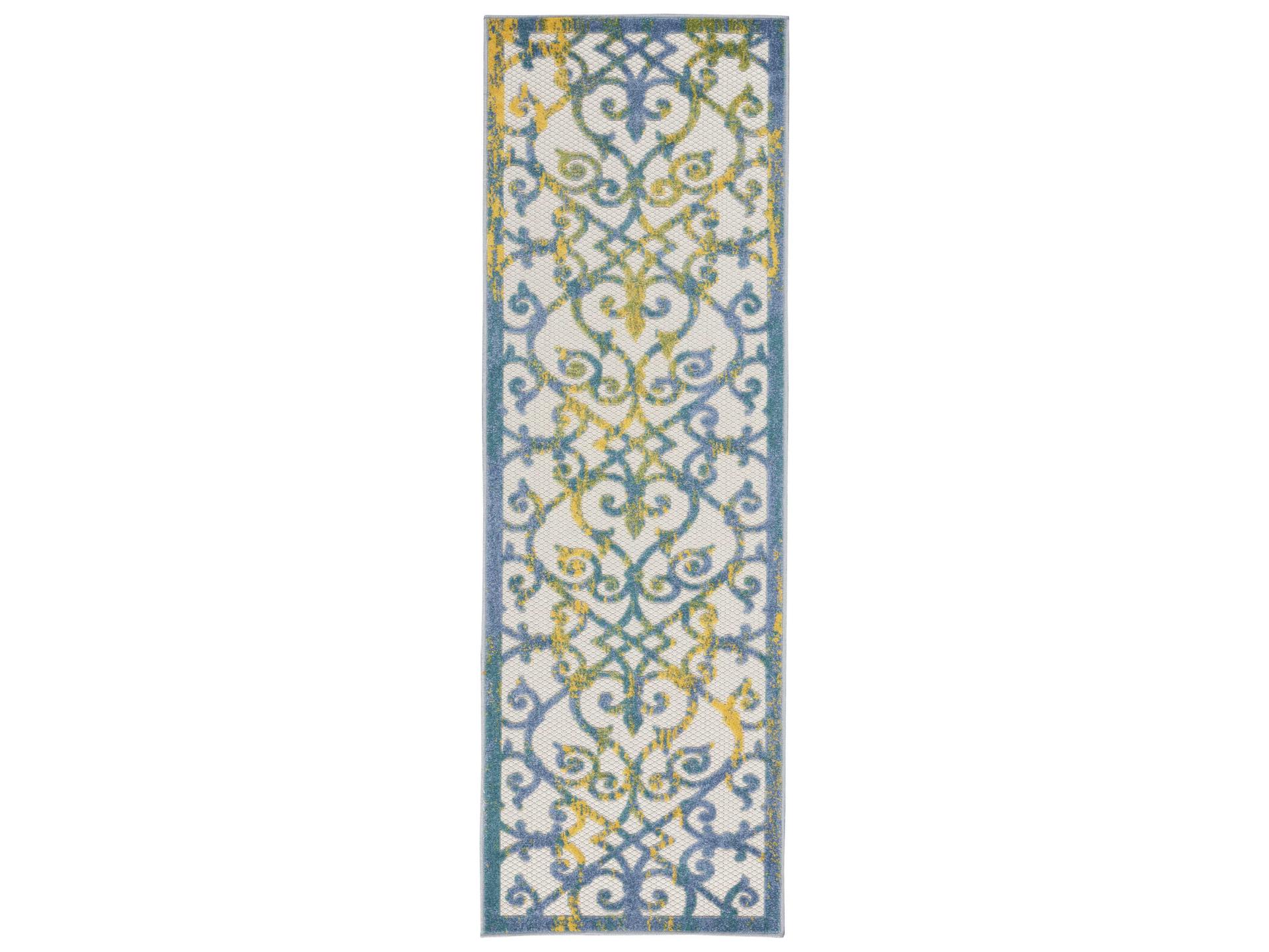 Aloha ALH21 Ivory Blue Indoor Outdoor Runner Rug