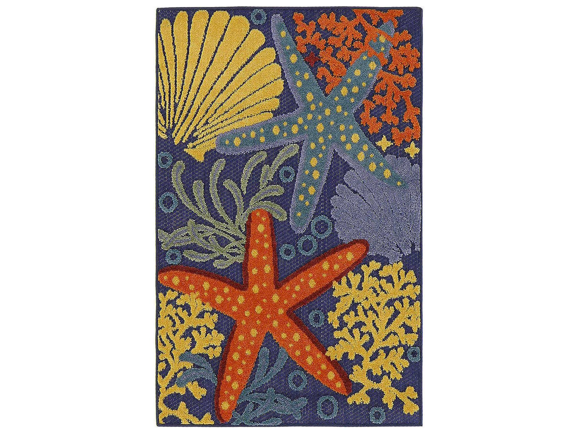 Aloha ALH24 Coastal Starfish Pattern Indoor Outdoor Area Rug in Navy Multicolor