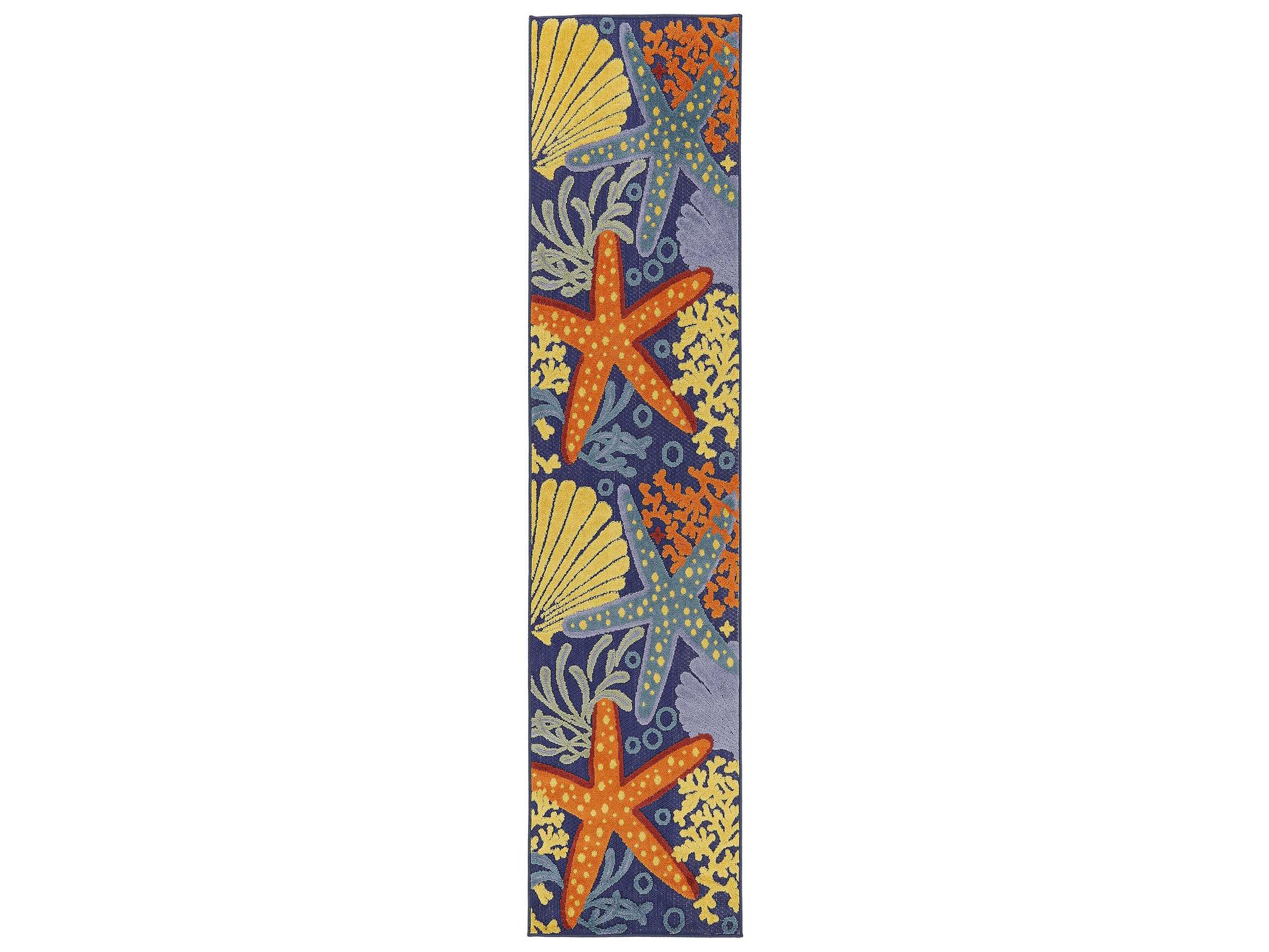 Aloha Indoor Outdoor Runner Rug Navy Multicolor Coastal