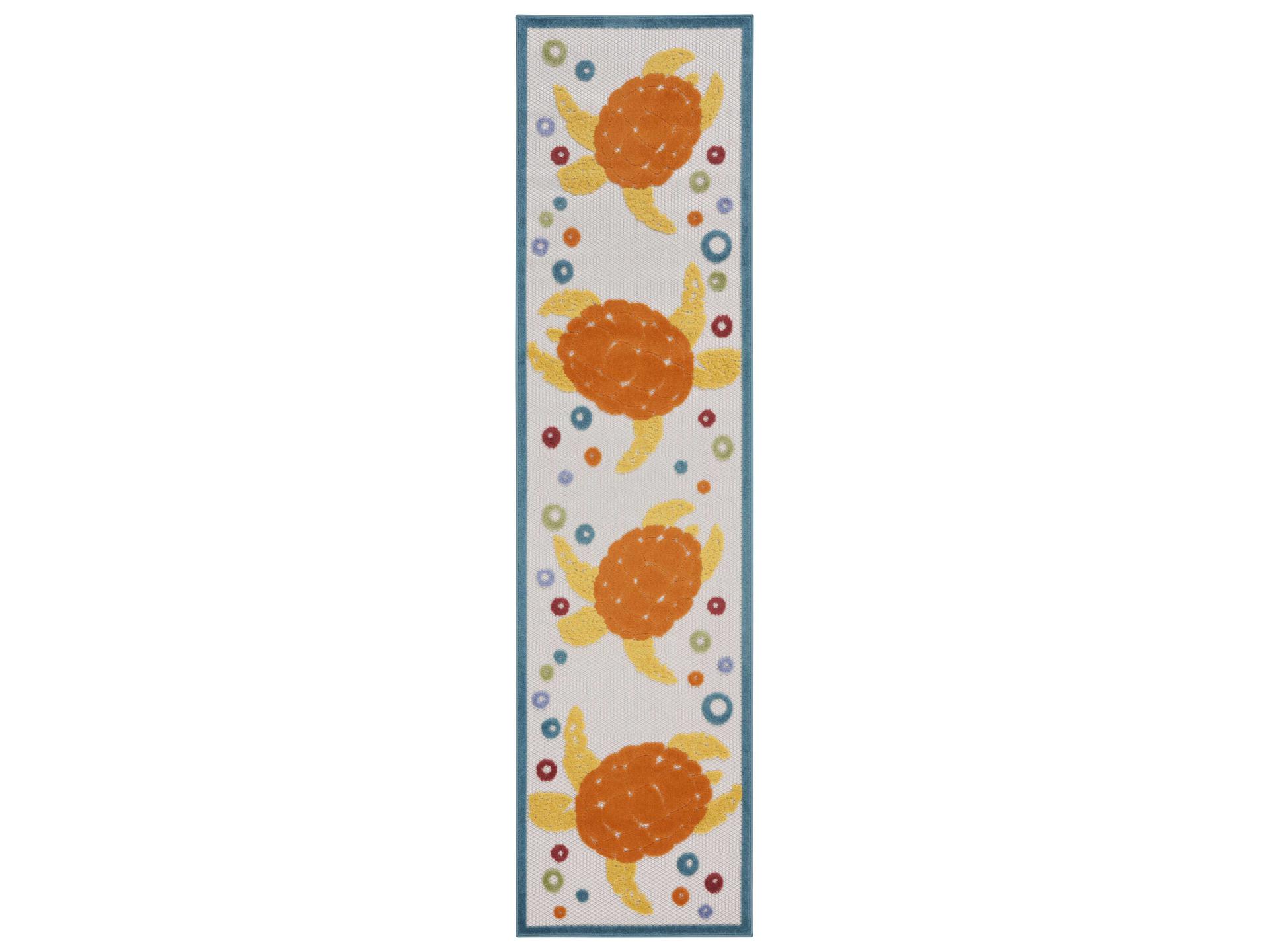 Aloha ALH27 Indoor Outdoor Runner Rug Teal Multicolor