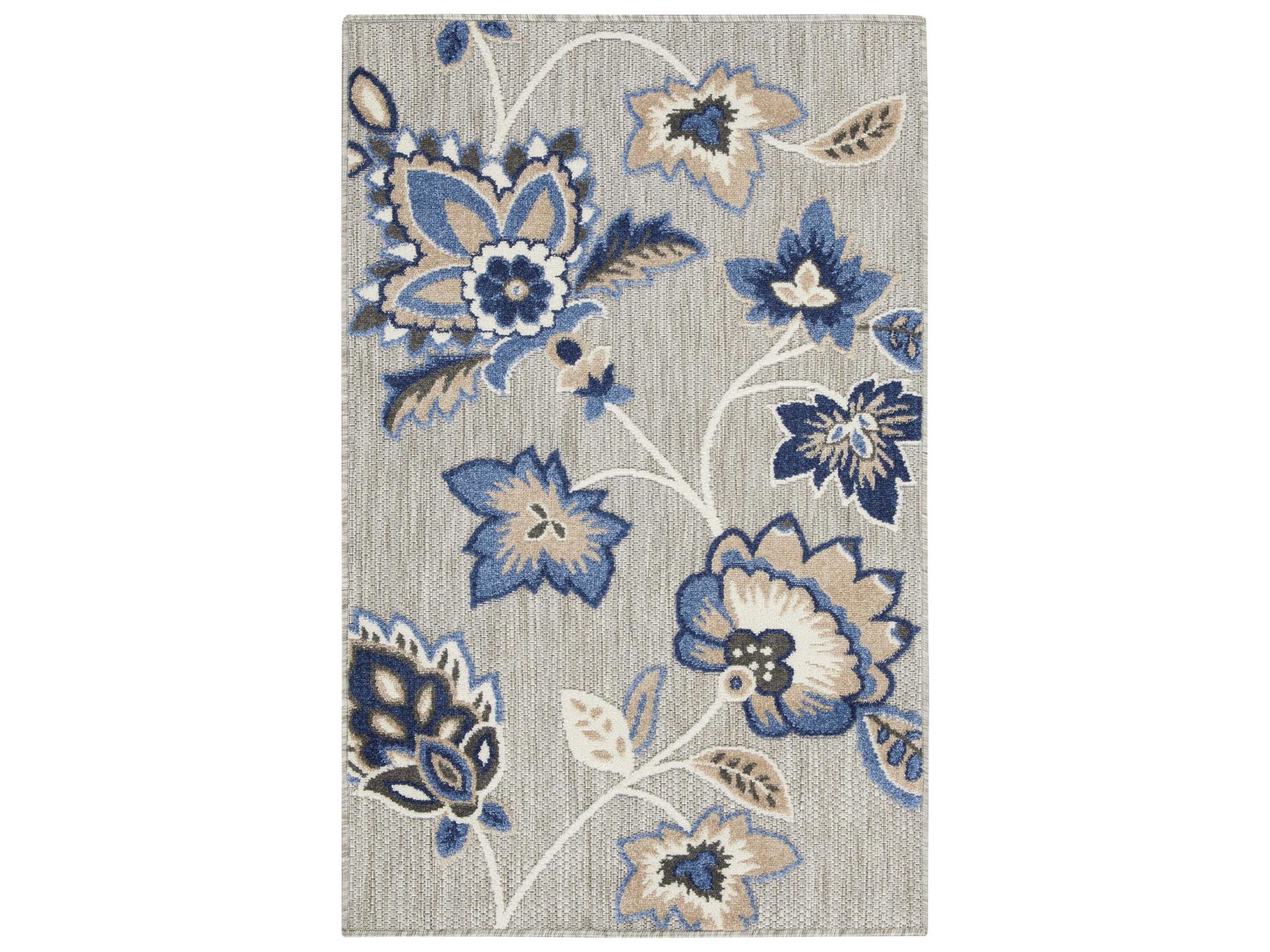 Aloha Indoor Outdoor Floral Blue Grey Area Rug