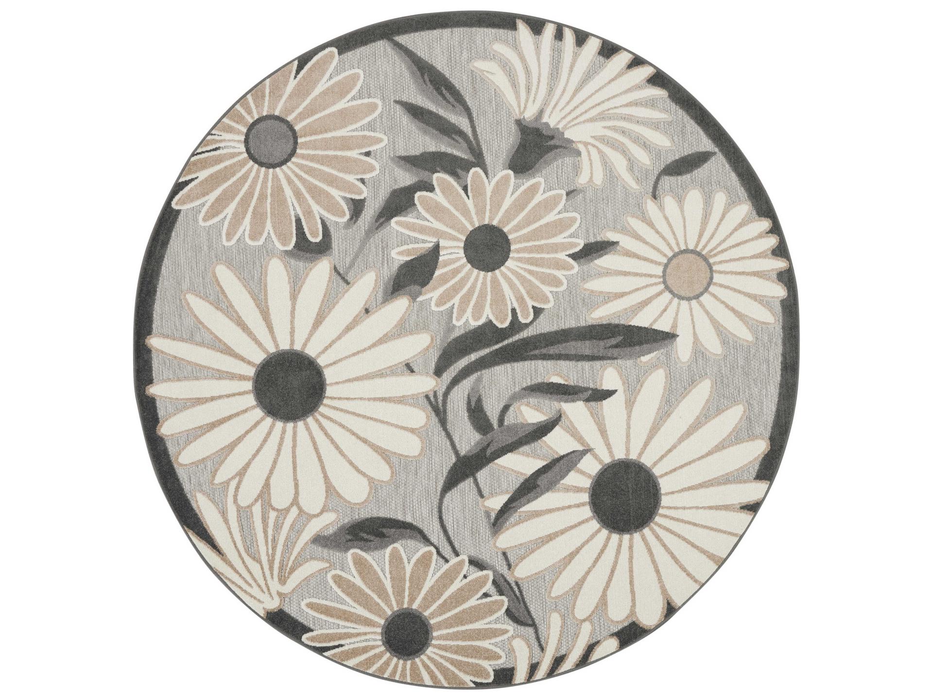 Aloha 7-Foot 10-Inch Round Beige Floral Indoor Outdoor Area Rug