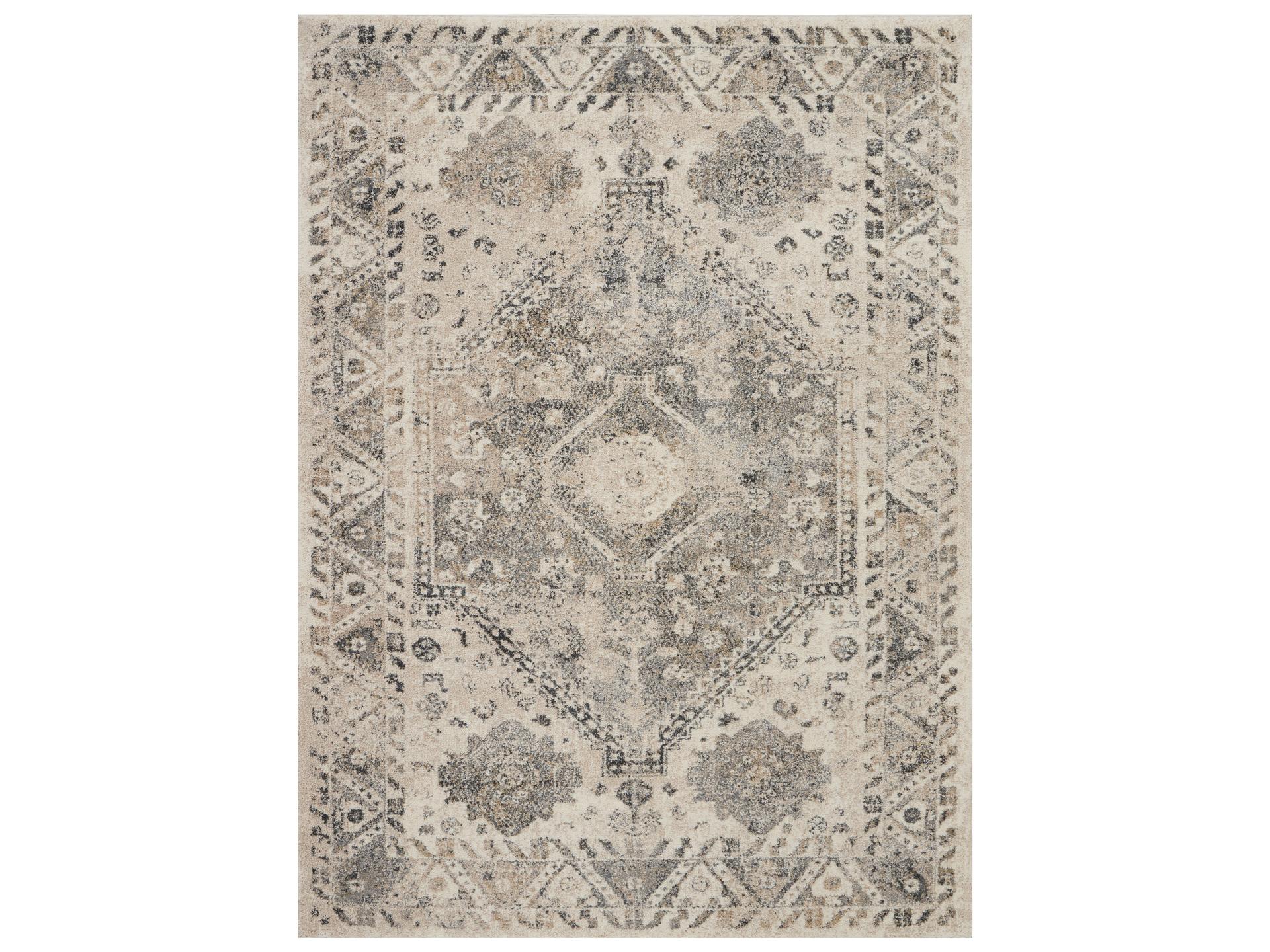 Fusion Cream Grey Polypropylene Area Rug with Distressed Persian Medallion