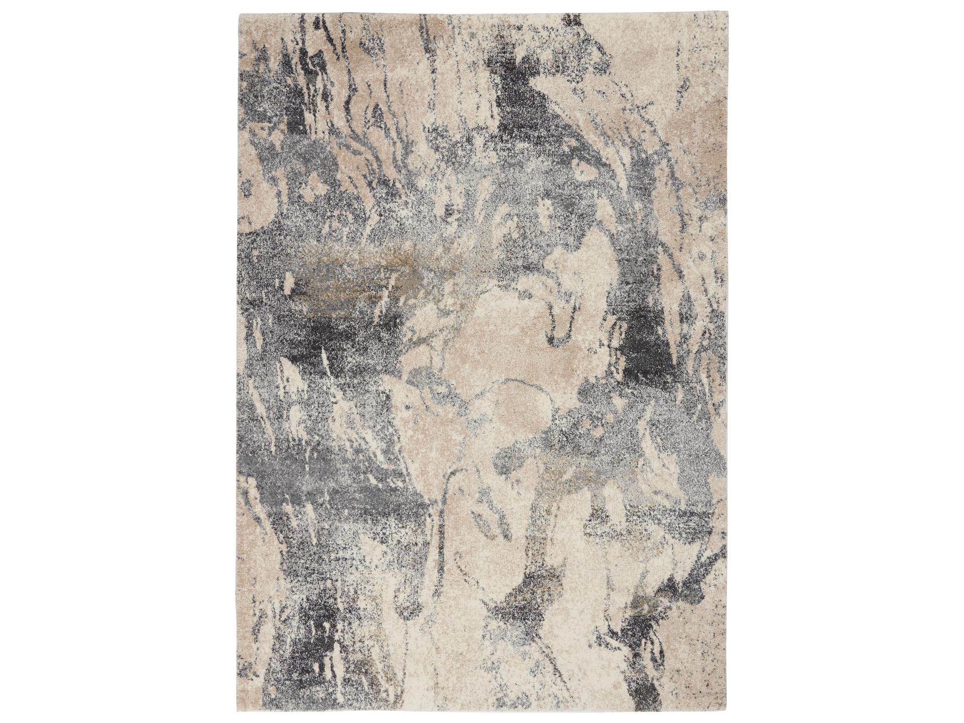 Fusion Collection Cream Grey Abstract Polypropylene Area Rug