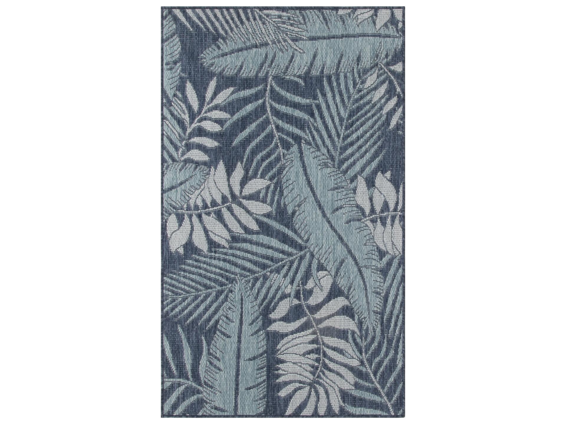 Garden Oasis Tropical Leaf Navy Indoor Outdoor Area Rug