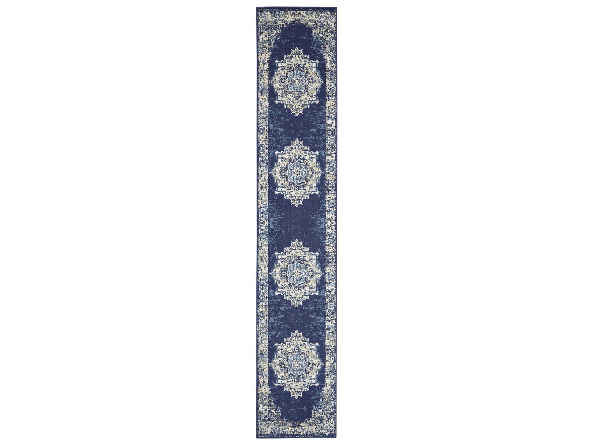 Grafix Runner Rug Navy Blue Distressed Persian Style