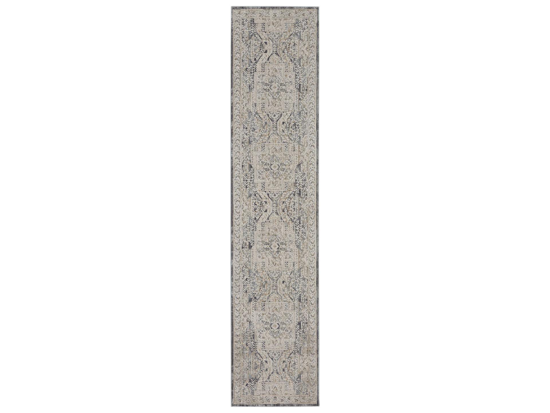 Lynx Collection Power-Loomed Polyester Runner Rug in Ivory Charcoal