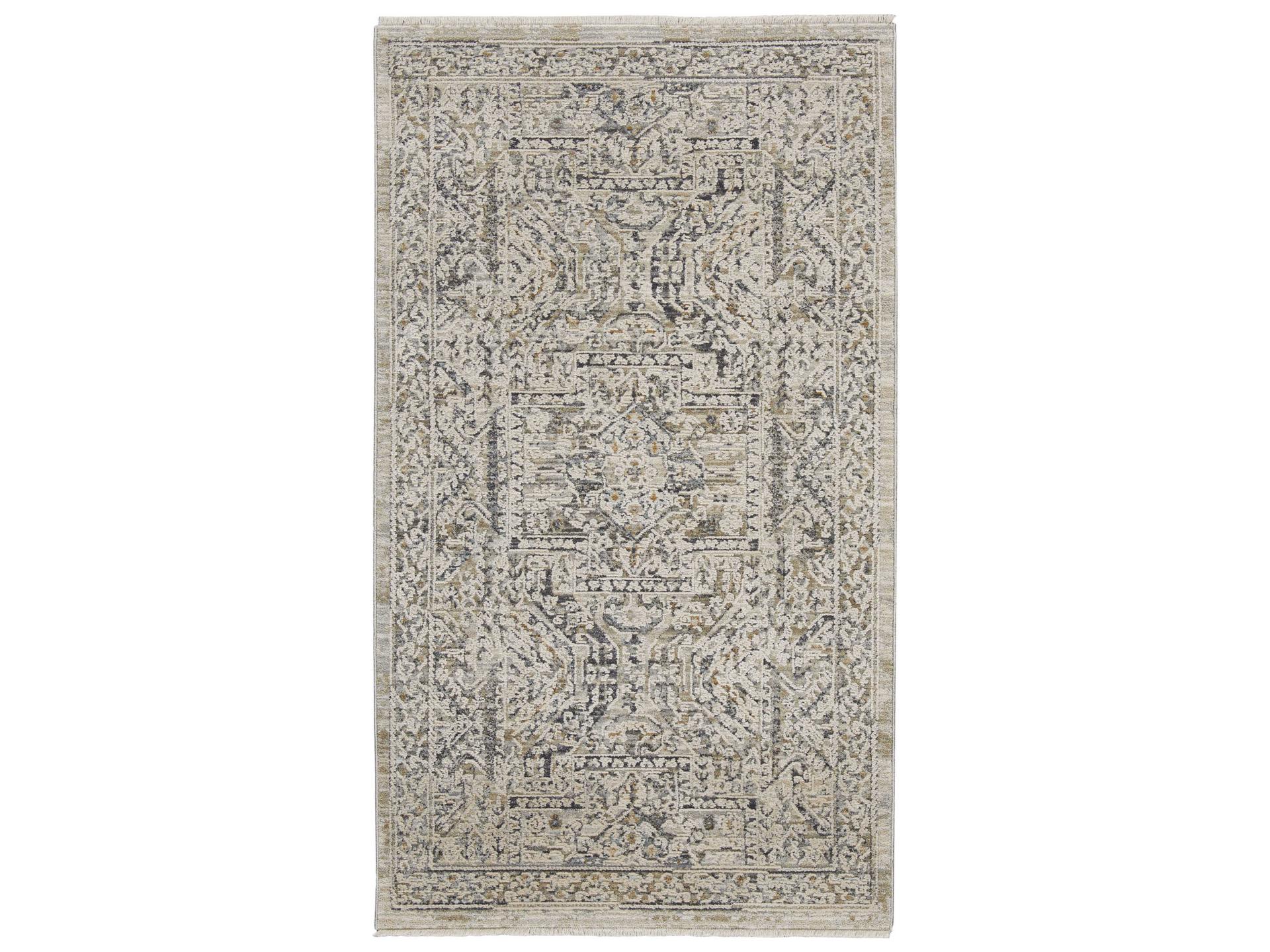 Lynx Vintage Bohemian Polyester Area Rug Ivory Grey Blue