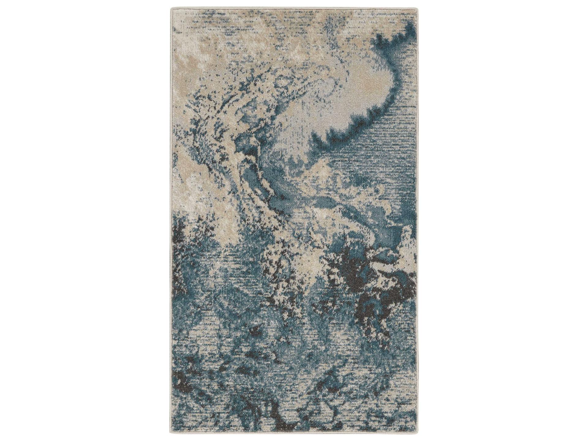 Maxell Abstract Area Rug in Ivory and Teal