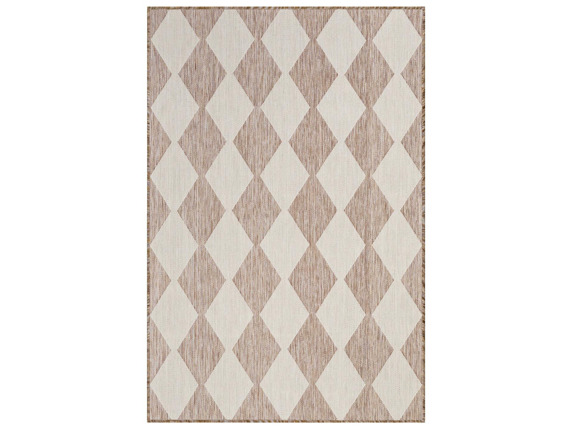 Positano Checkered Diamond Indoor Outdoor Area Rug in Beige