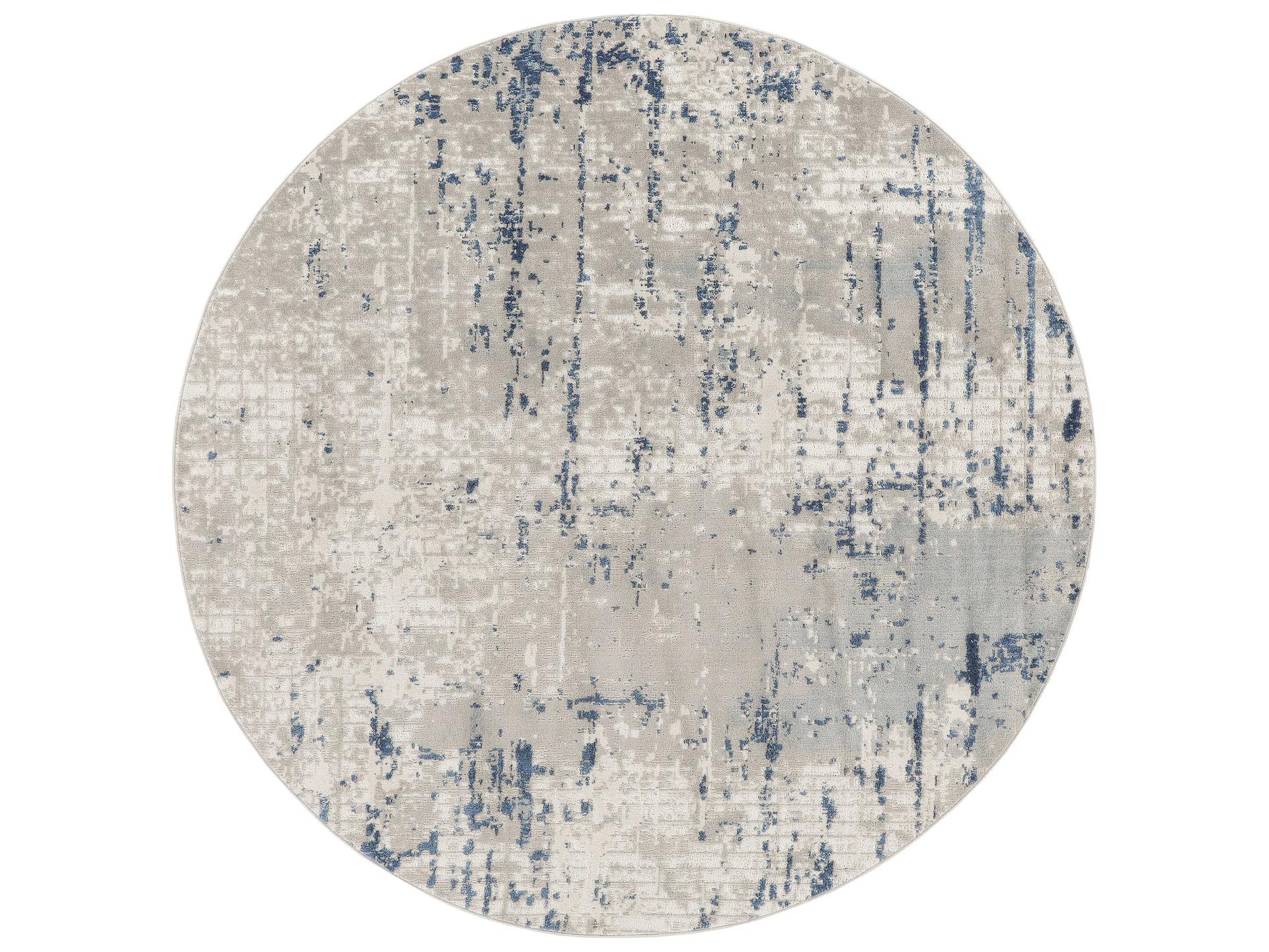 Quarry Collection Abstract Round Area Rug in Ivory Blue Grey