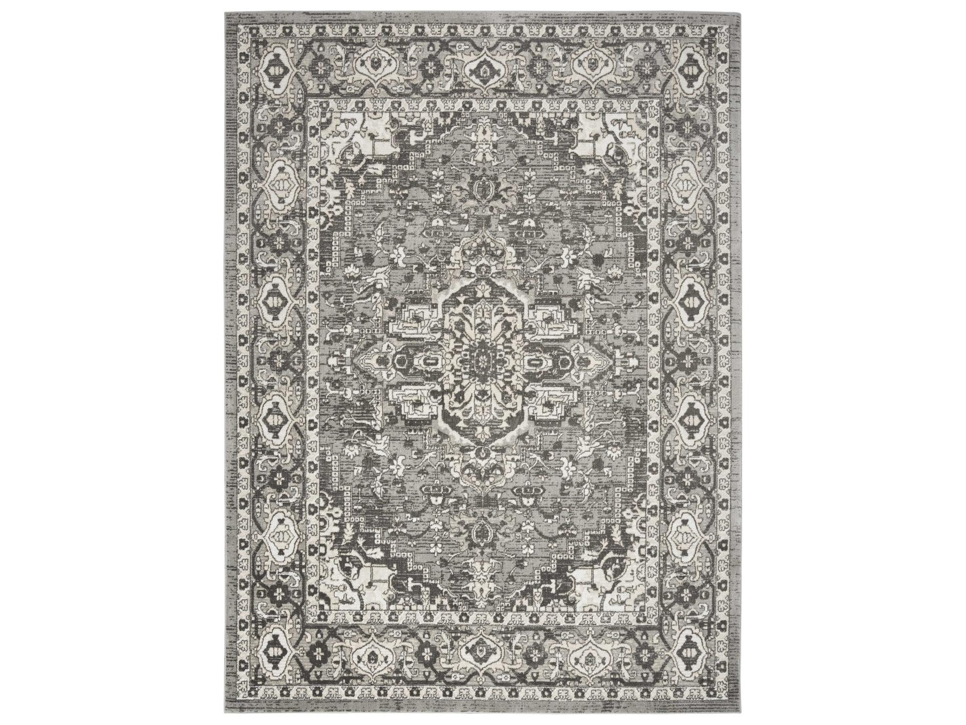 Quarry Traditional Persian Medallion Area Rug in Grey and Beige