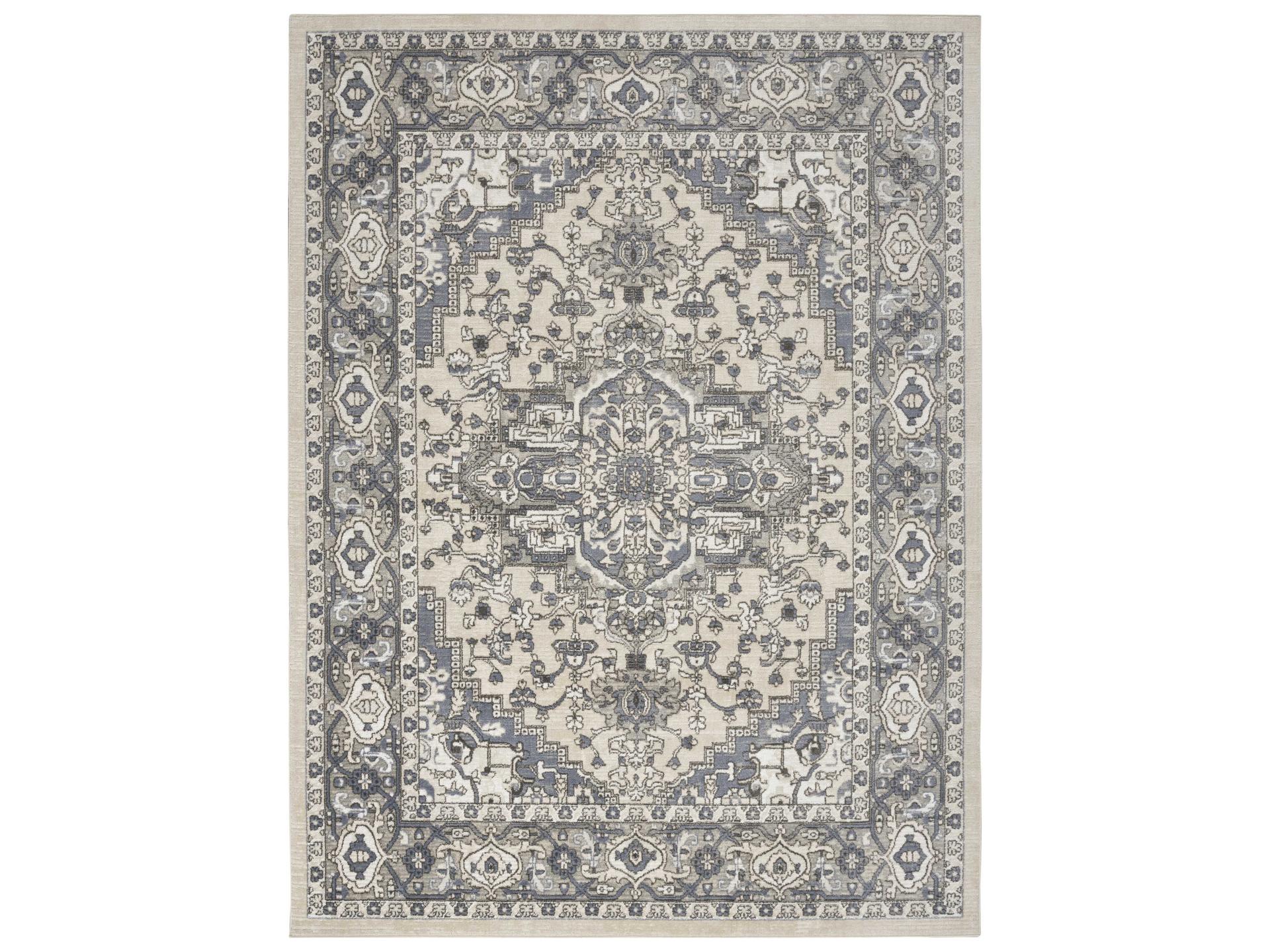 Quarry 05 Vintage Persian Power-Loomed Area Rug in Ivory Blue