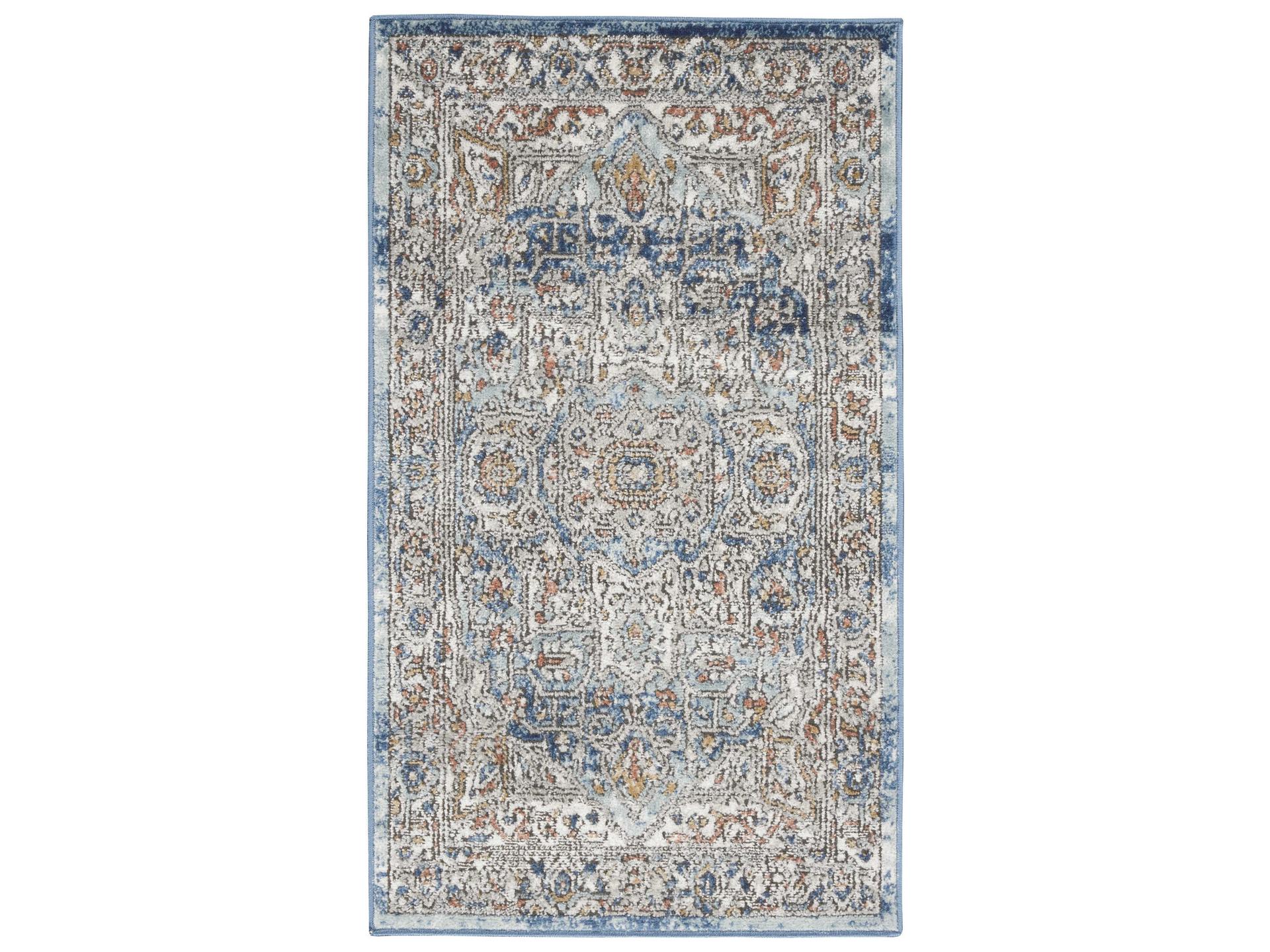 Quarry Traditional Persian Medallion Area Rug in Ivory Blue