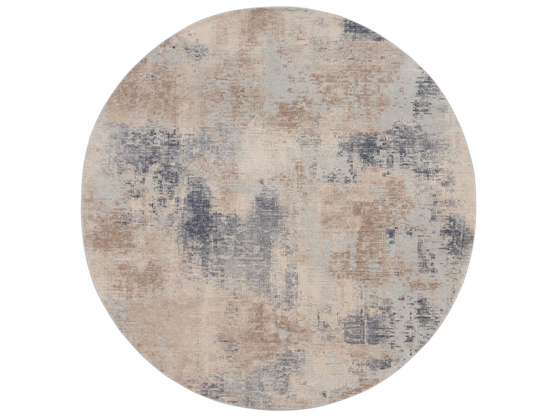 Rustic Textures Round Area Rug in Beige and Grey Abstract