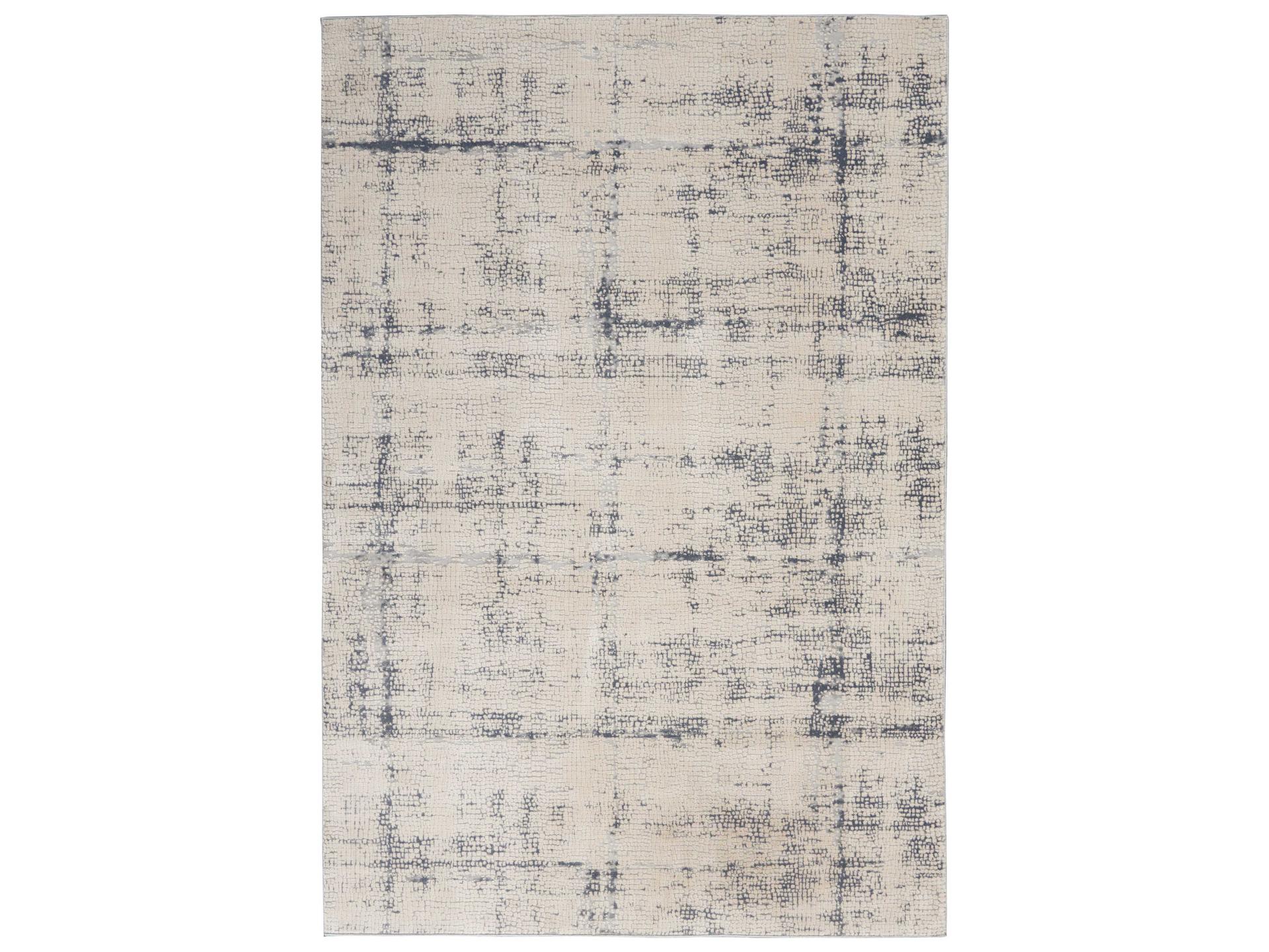 Rustic Textures Area Rug in Ivory Blue Abstract