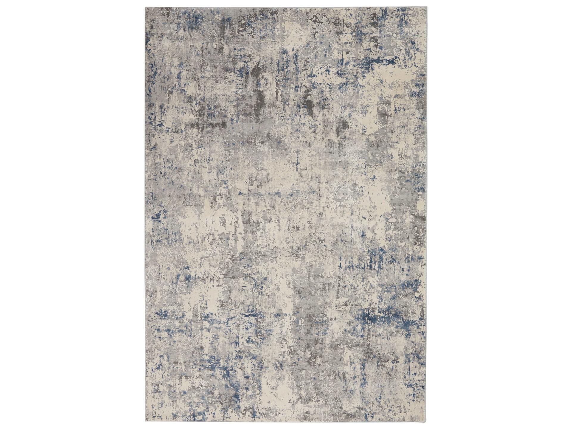 Rustic Textures Area Rug Modern Abstract Ivory Blue