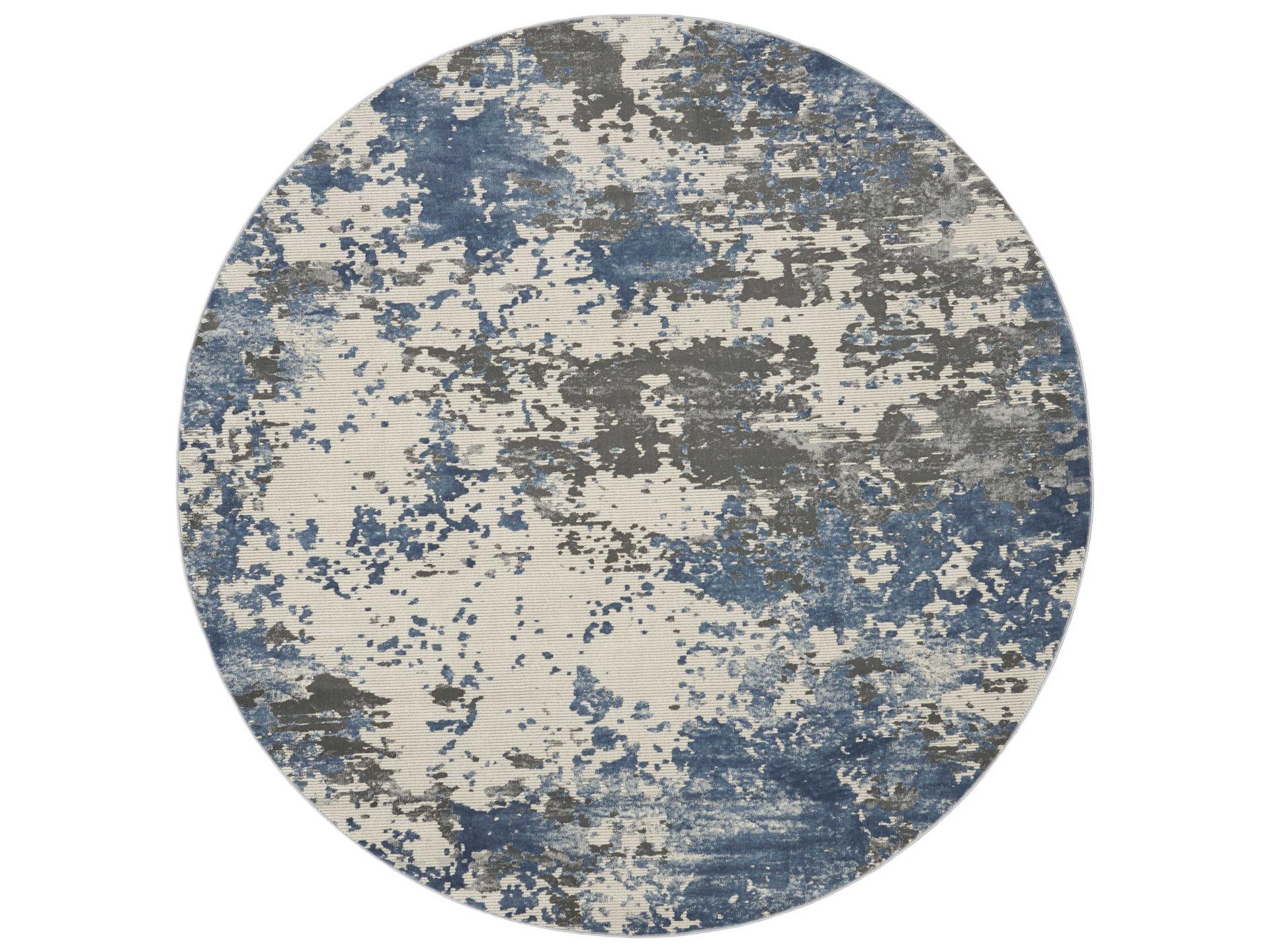Rustic Textures Round Grey Blue Abstract Area Rug