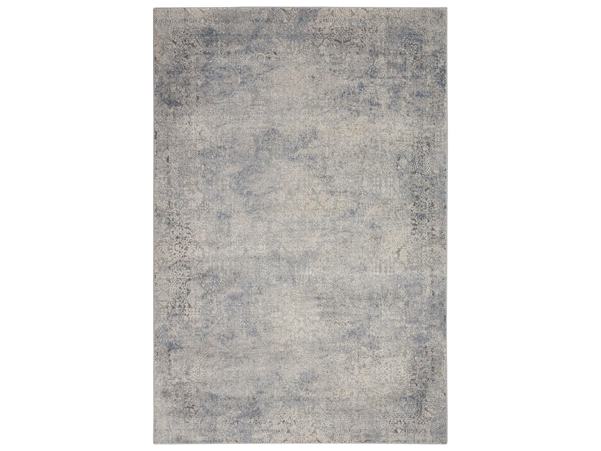 Rustic Textures RUS09 Ivory Light Blue Power-Loomed Area Rug with Carved Pile