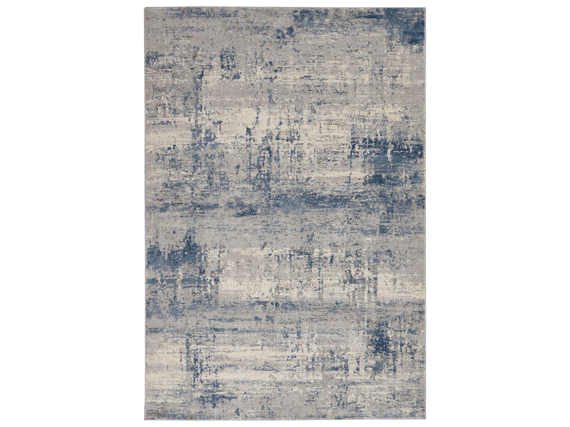 Rustic Textures Area Rug Modern Abstract Ivory Blue
