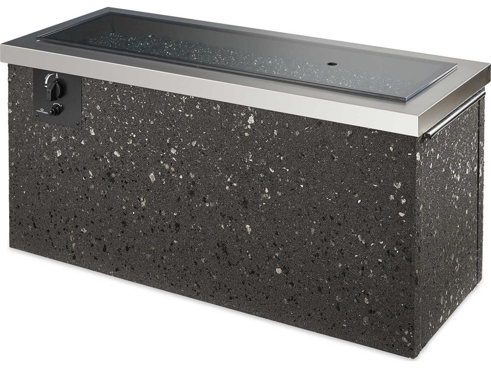 Key Largo Concrete Rectangular Crystal Fire Pit Table with Stainless Steel Top & Grey Tereneo Base