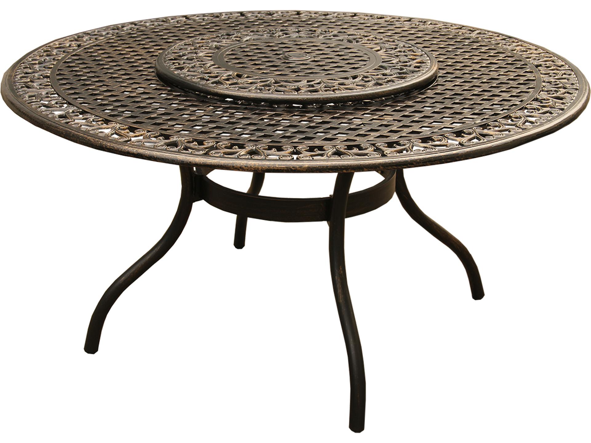 Mesh Ornate Bronze Cast Aluminum Round Outdoor Dining Table with Lazy Susan