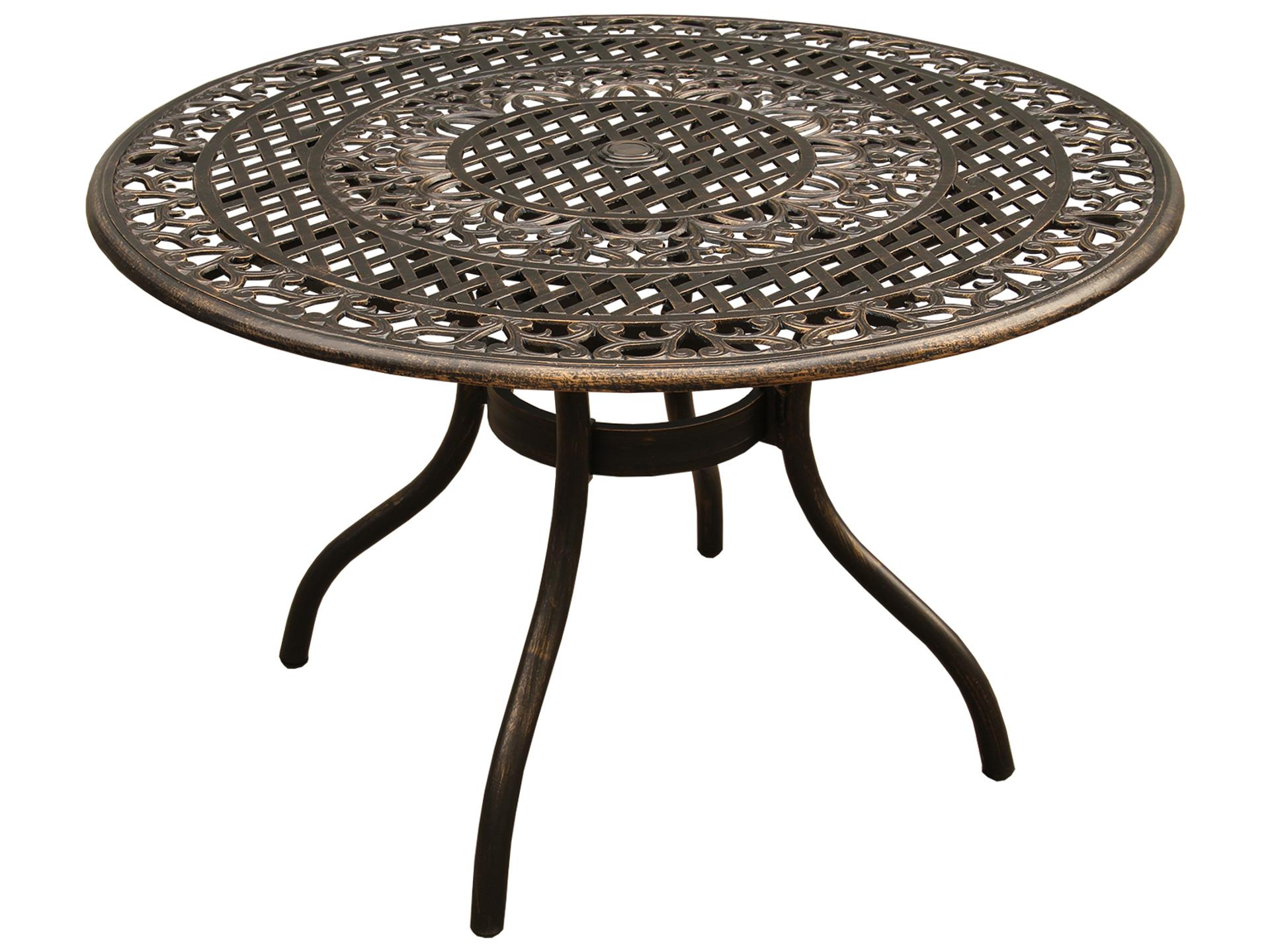 Mesh Ornate Bronze Cast Aluminum Round Patio Dining Table