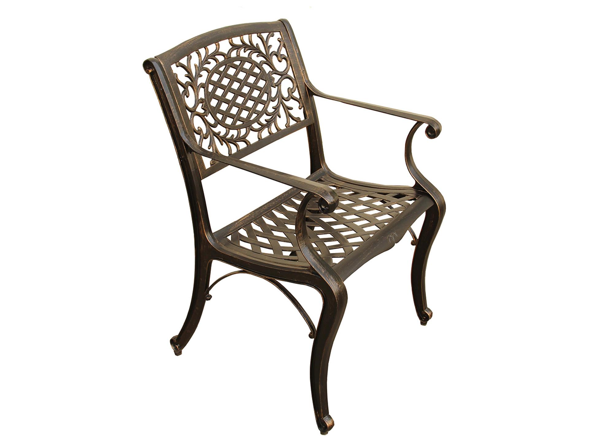 Mesh Ornate Bronze Cast Aluminum Outdoor Dining Arm Chair