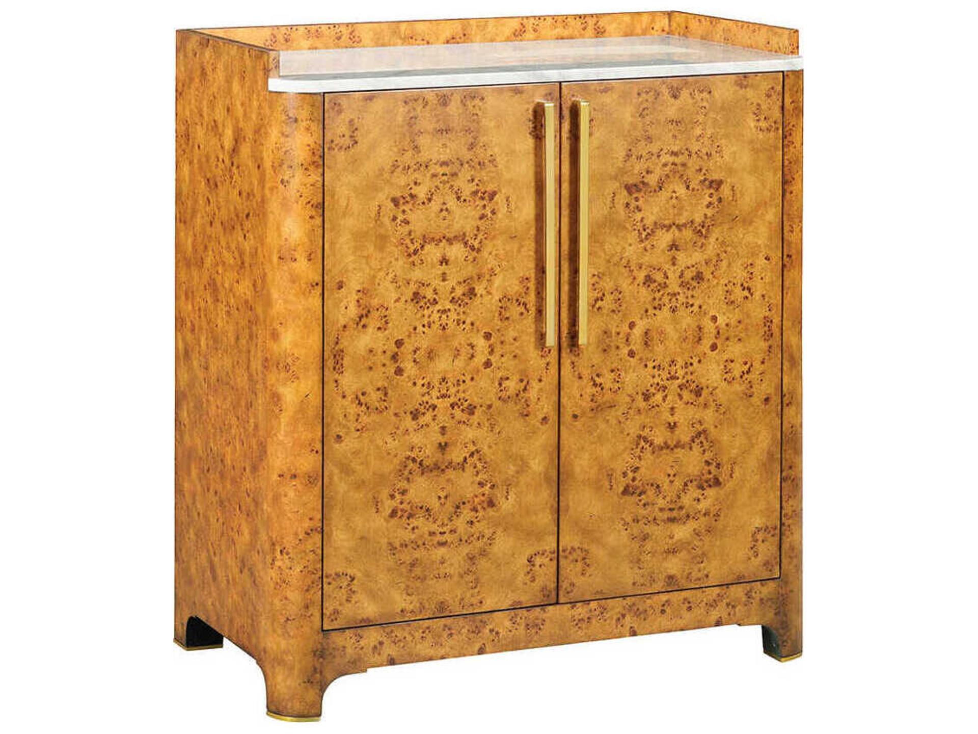 Syracuse Rustic Burl Bar Cabinet with Marble Top