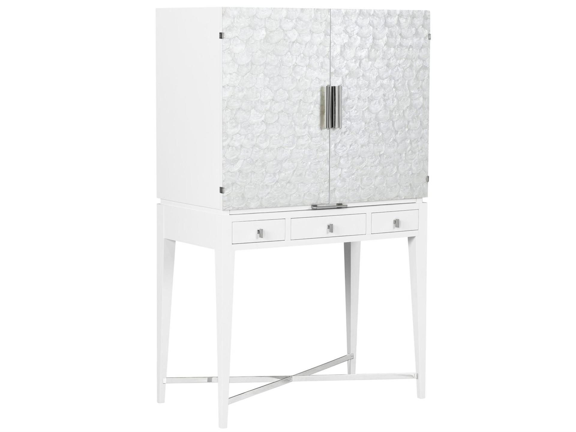 White Acacia Wood Bar Cabinet Modern and Contemporary Style