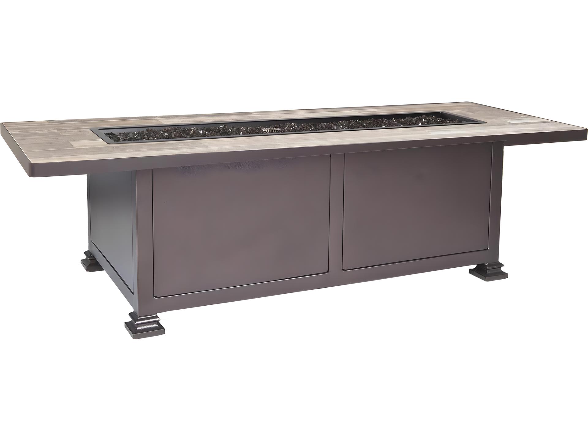 Casual Fireside Santorini Wrought Iron Rectangular Occasional Height Patio Fire Pit Table