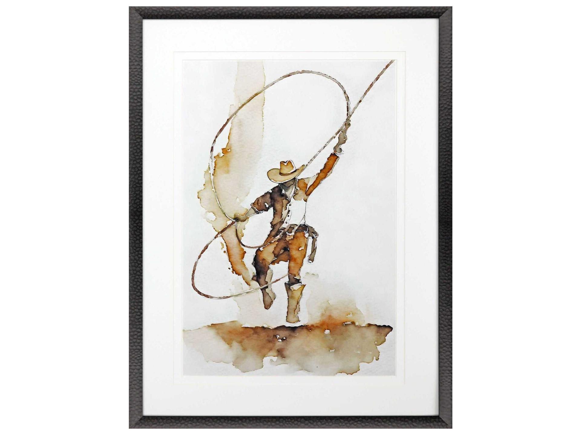Southwestern Lasso Framed Wall Art in Rubbed Matte Black Wood