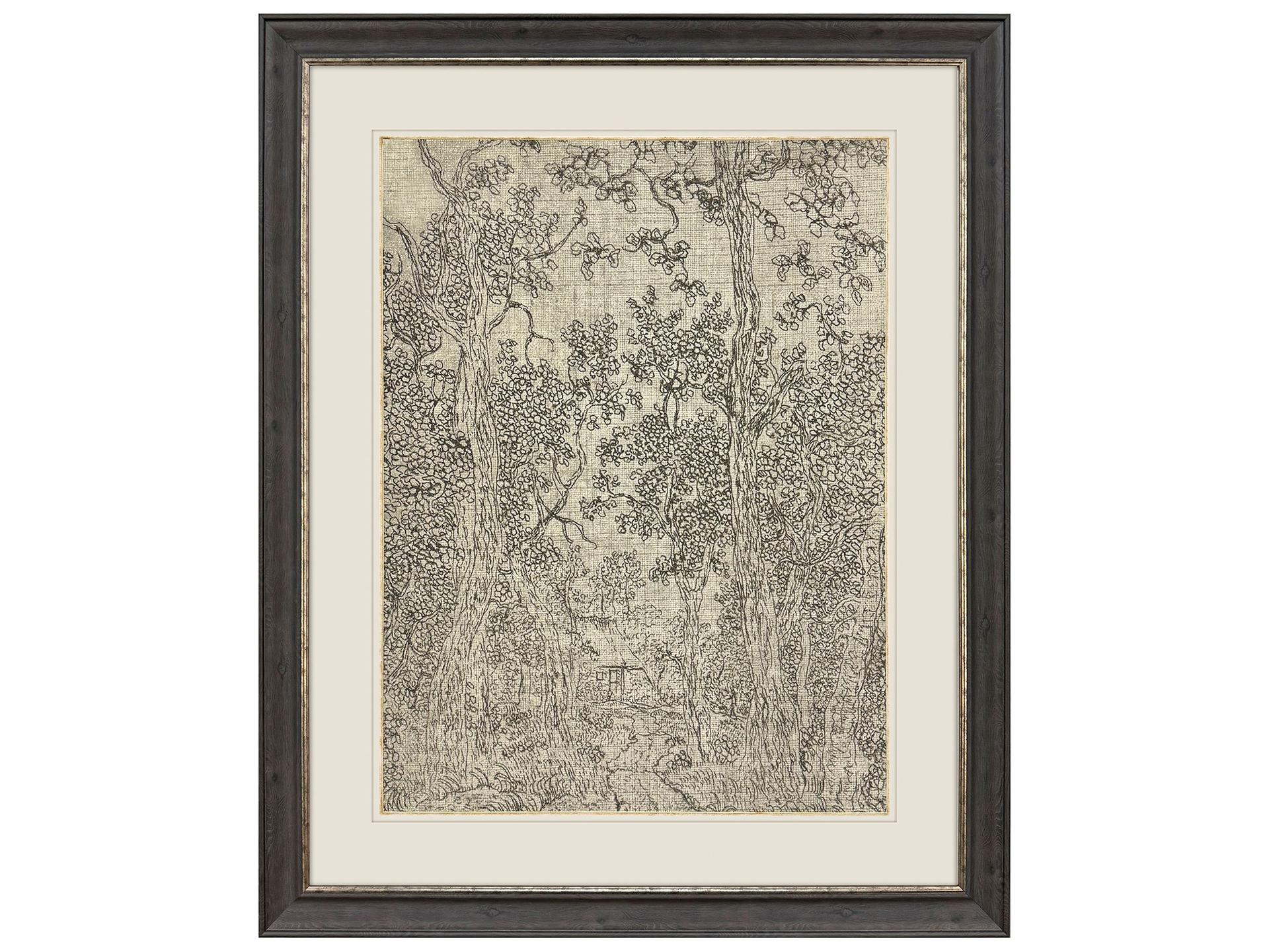 Wooded Landscape Framed Wall Art with Glass and Espresso Wood Frame