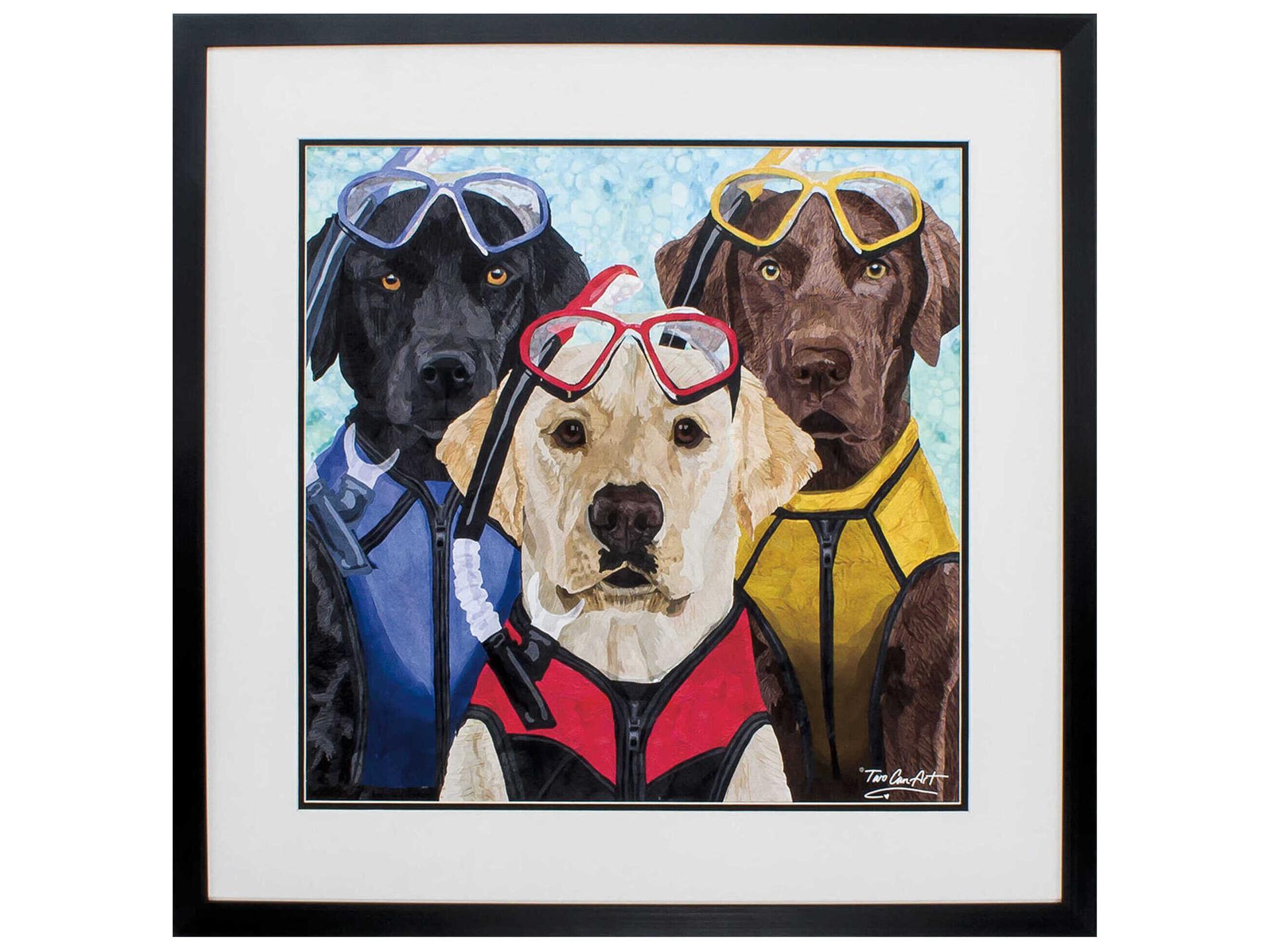Scuba Dogs Framed Canvas Transfer Animal Wall Art