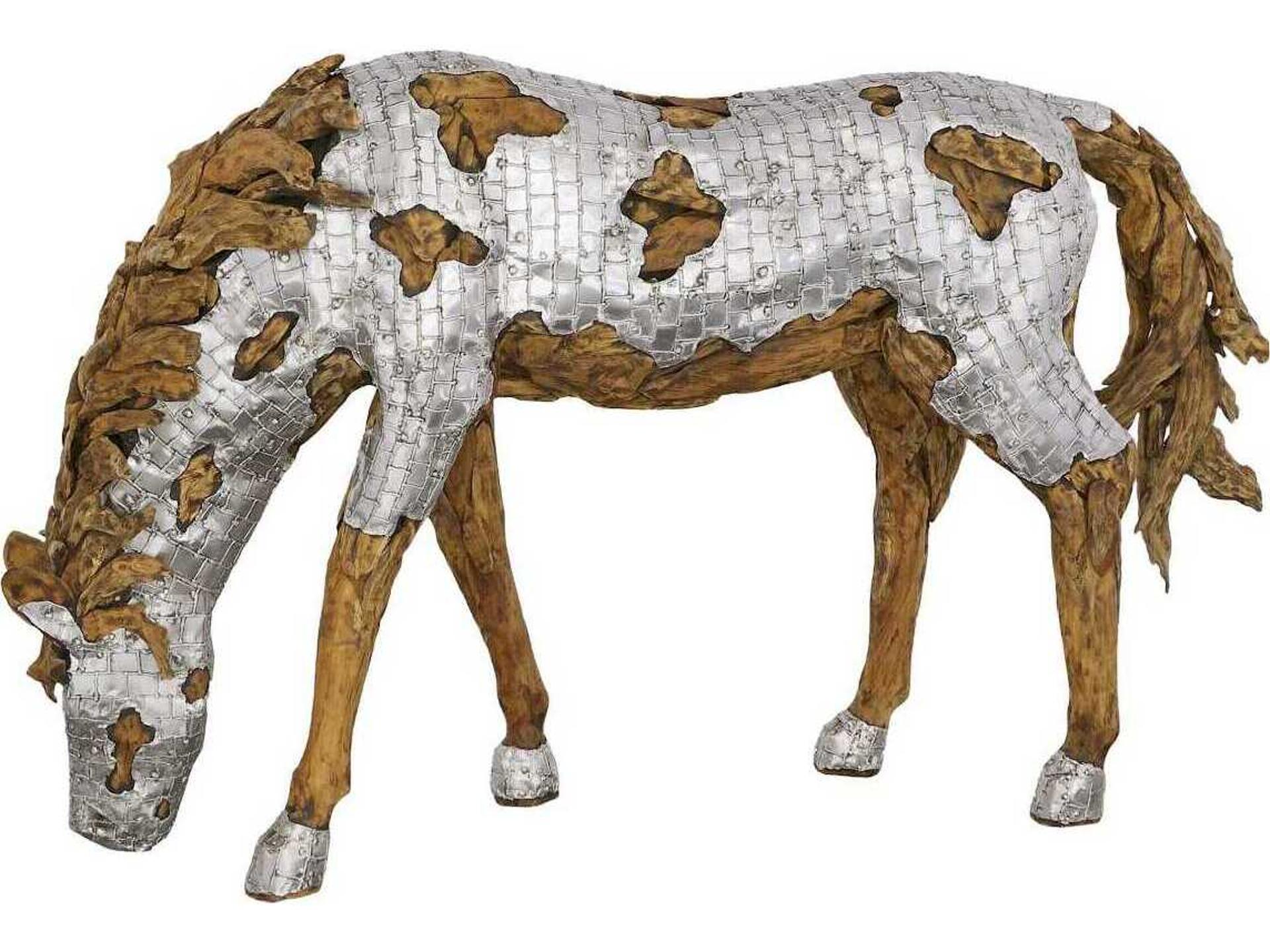Mustang Horse Armored Sculpture Grazing Natural Silver