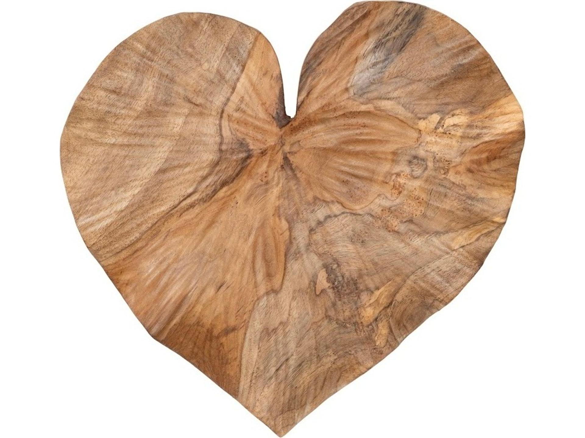 Heart Leaf Teak Wood Wall Art in Natural Brown