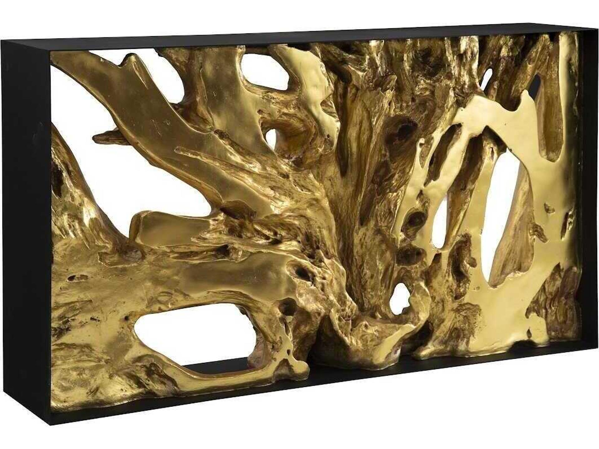 Rectangular Metal Gold Leaf Black Console Table