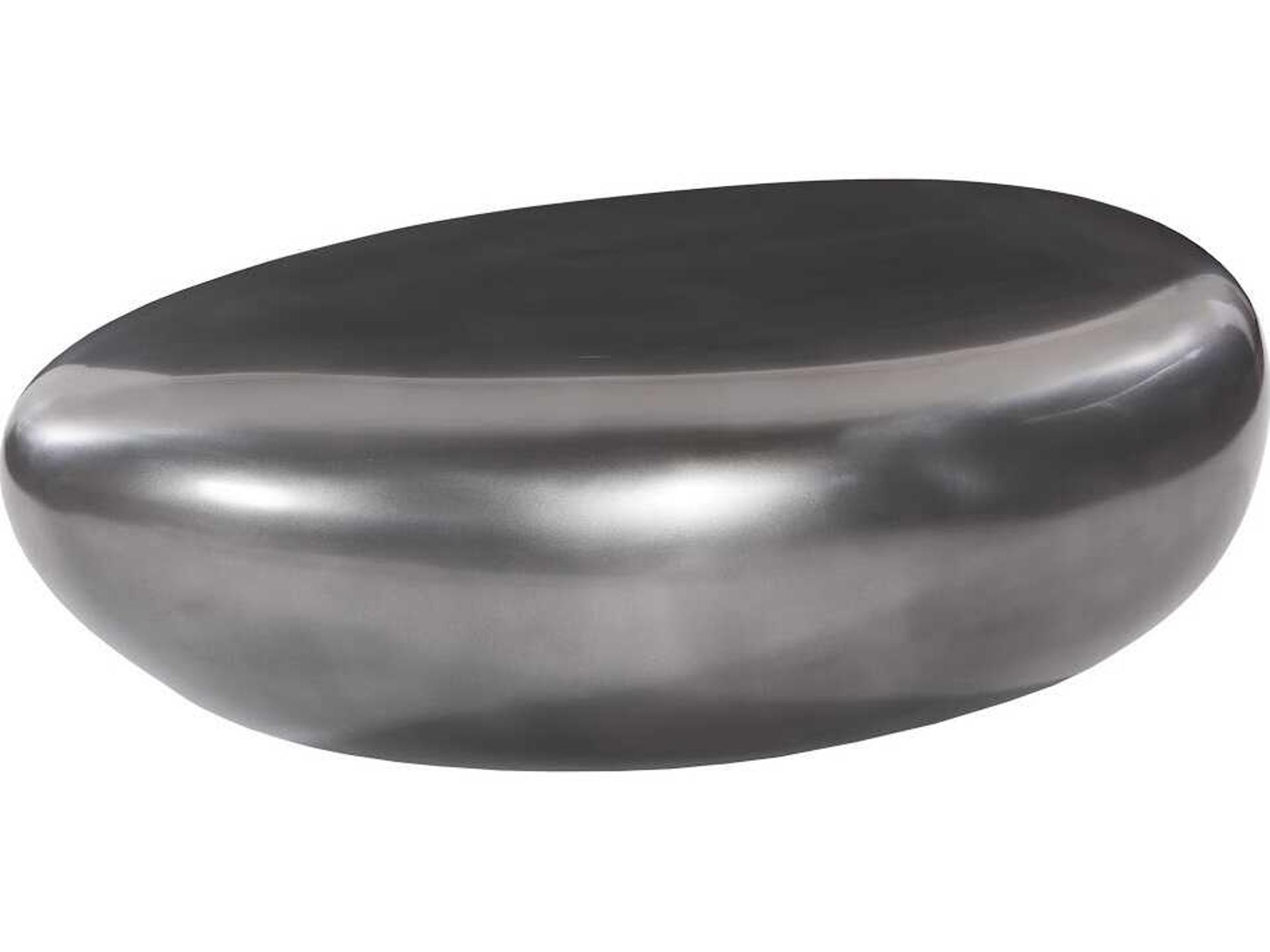 River Stone Oval Metal Polished Aluminum Coffee Table