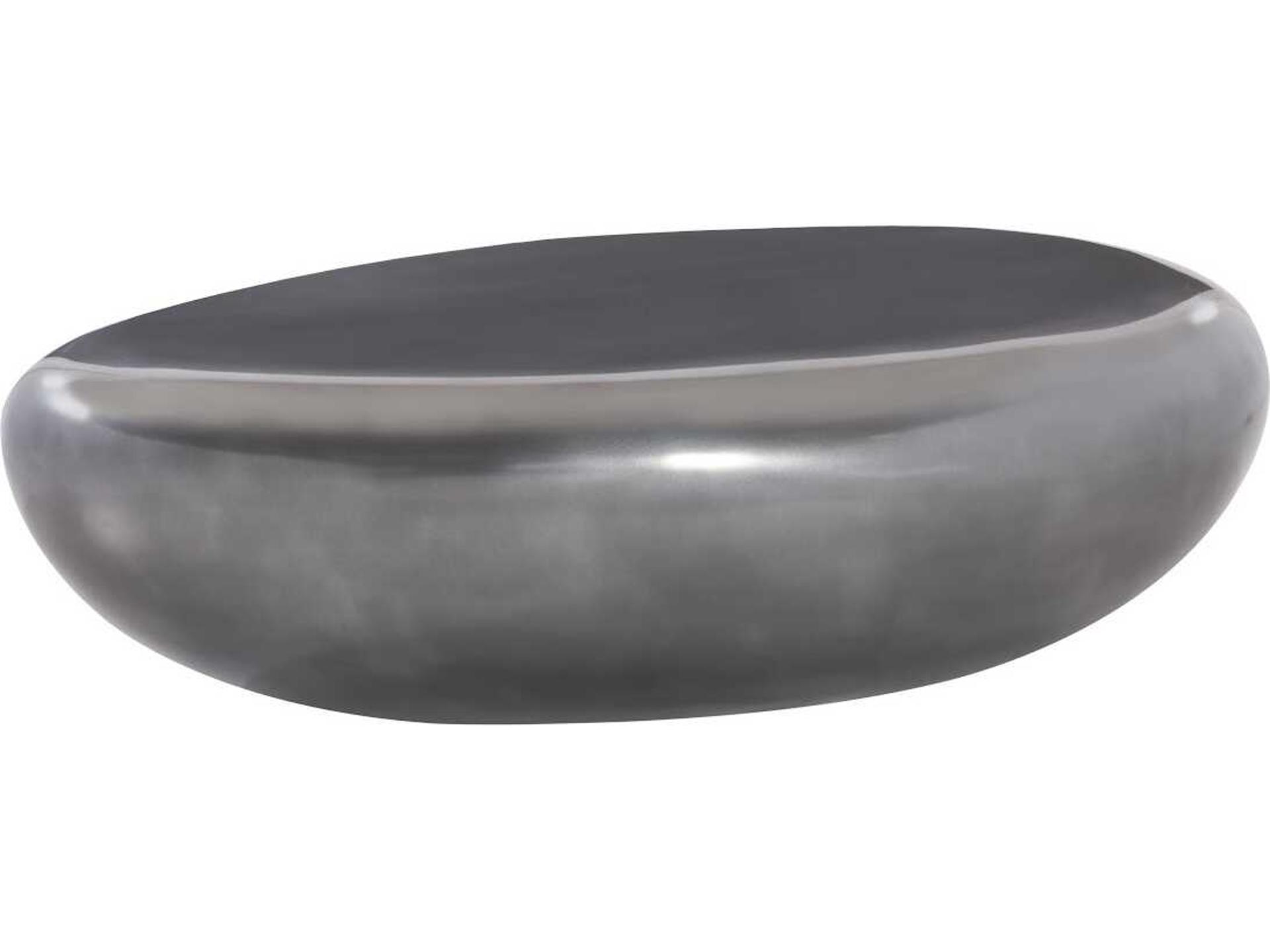 River Stone Oval Metal Polished Aluminum Coffee Table