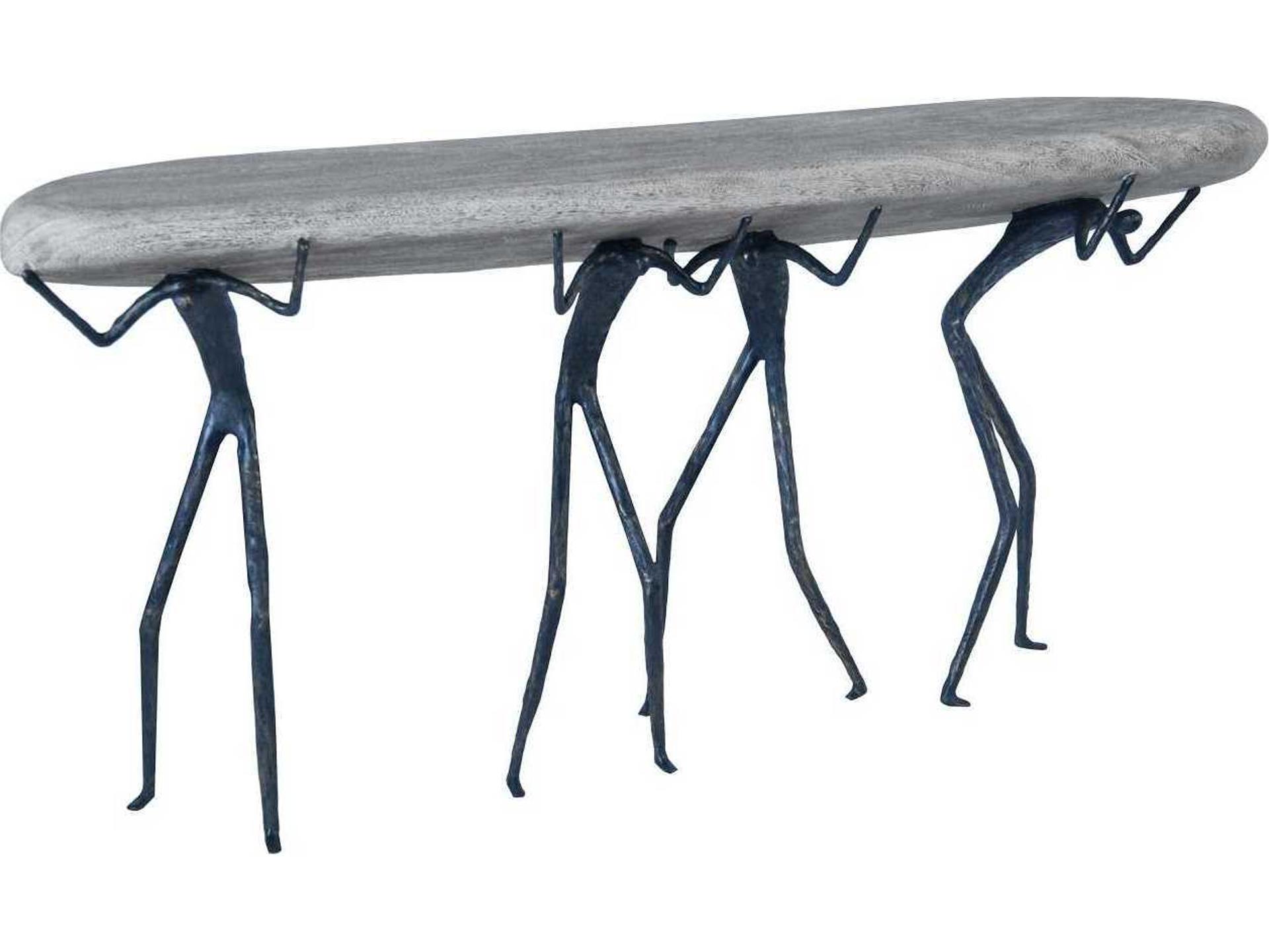 Rectangular Wood Gray Stone Black Console Table