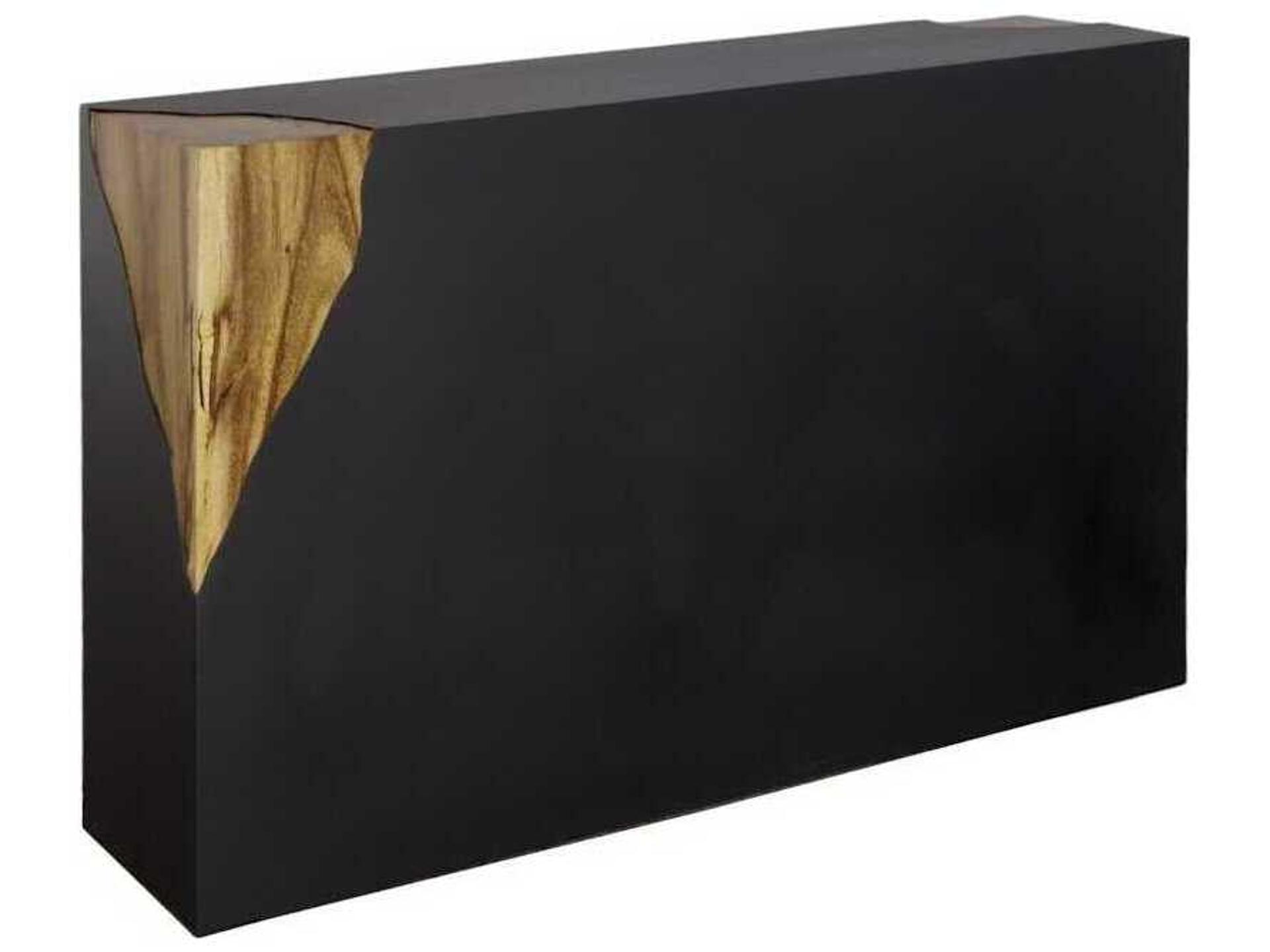 Cornered Rectangular Metal Natural Black Brown Console Table