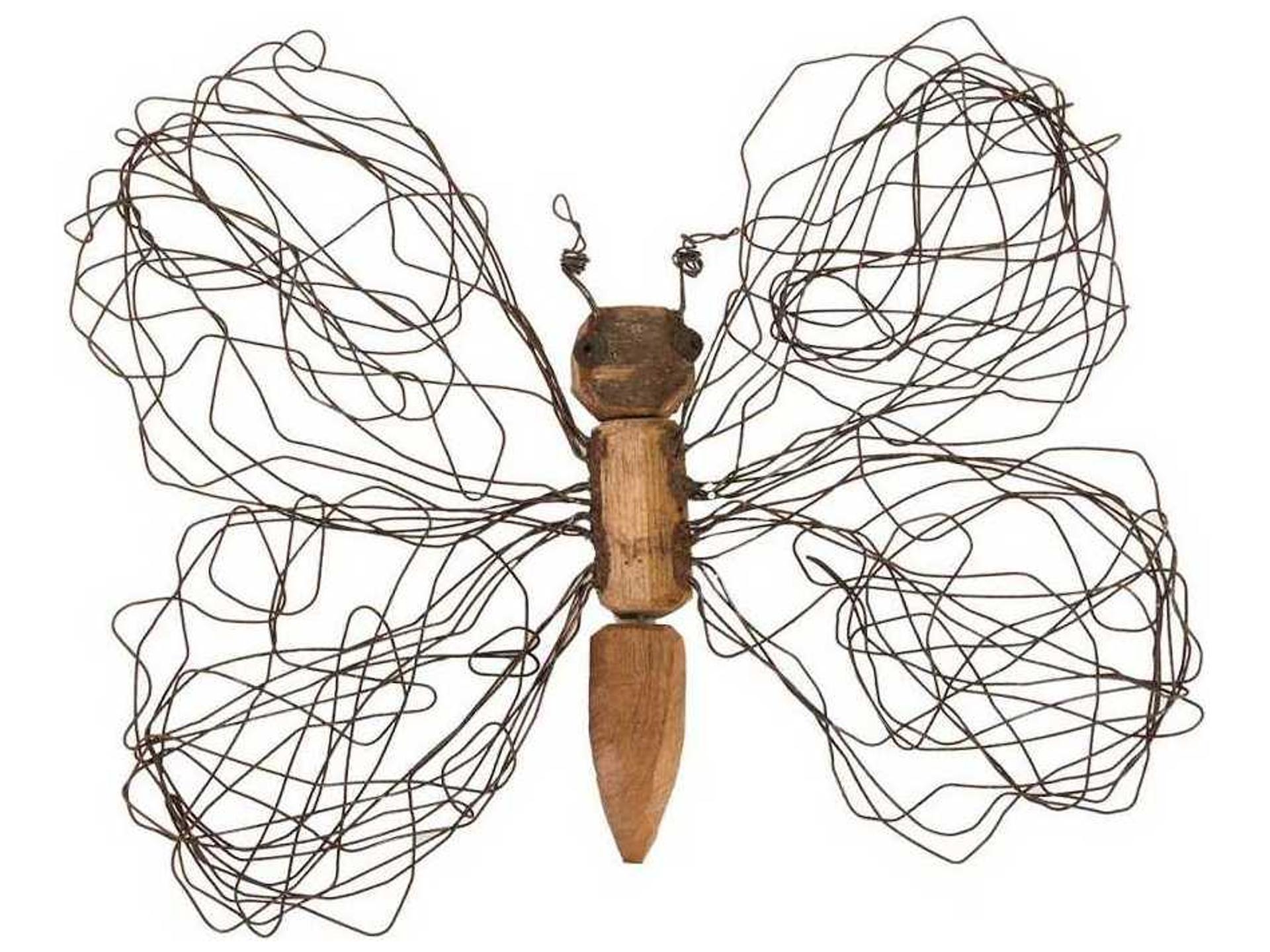 Wire Wing Butterfly Medium Metal Wood Wall Art