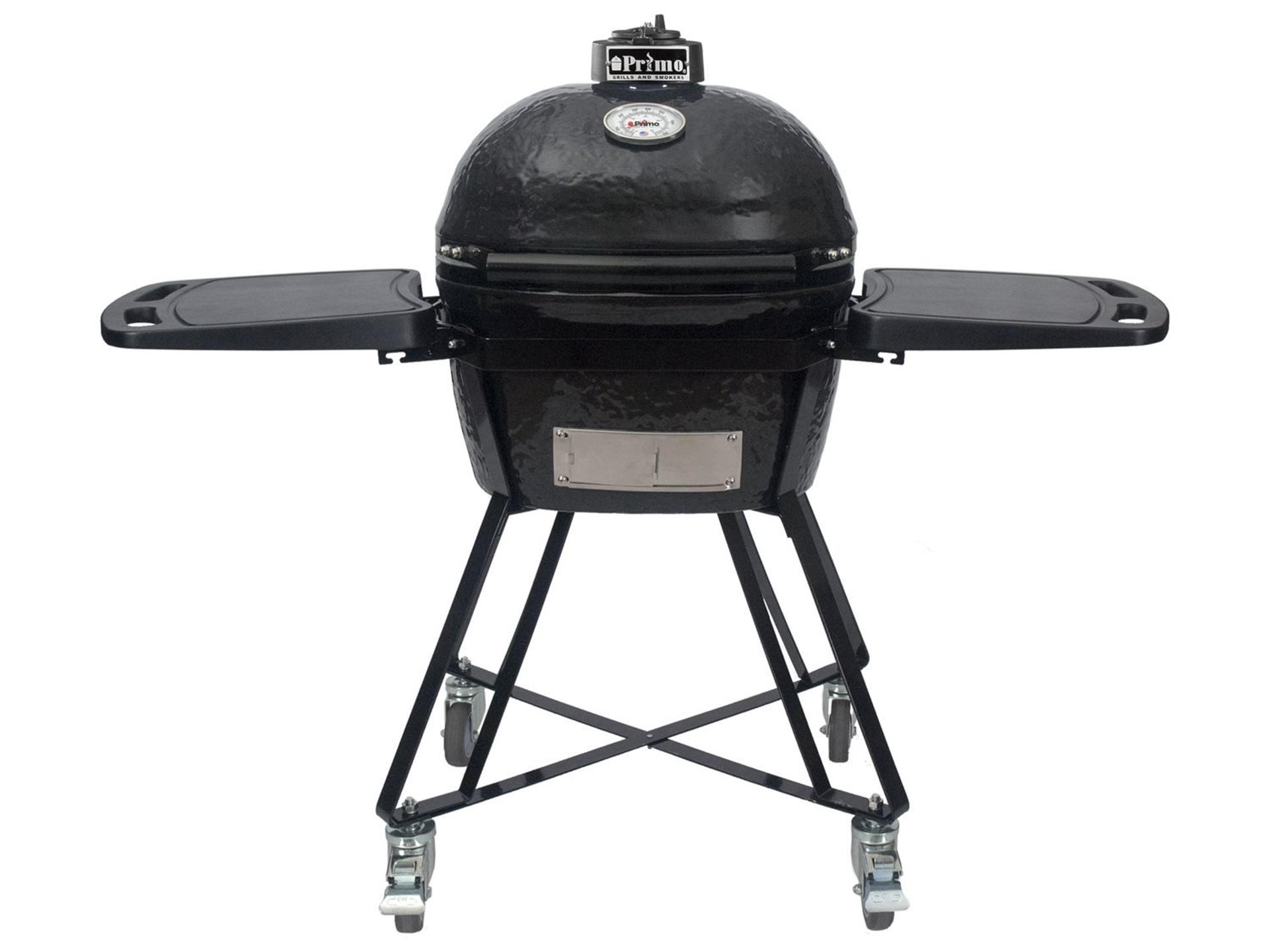 Primo All-In-One Oval Junior 200 Ceramic Kamado Grill with Cradle and Side Shelves