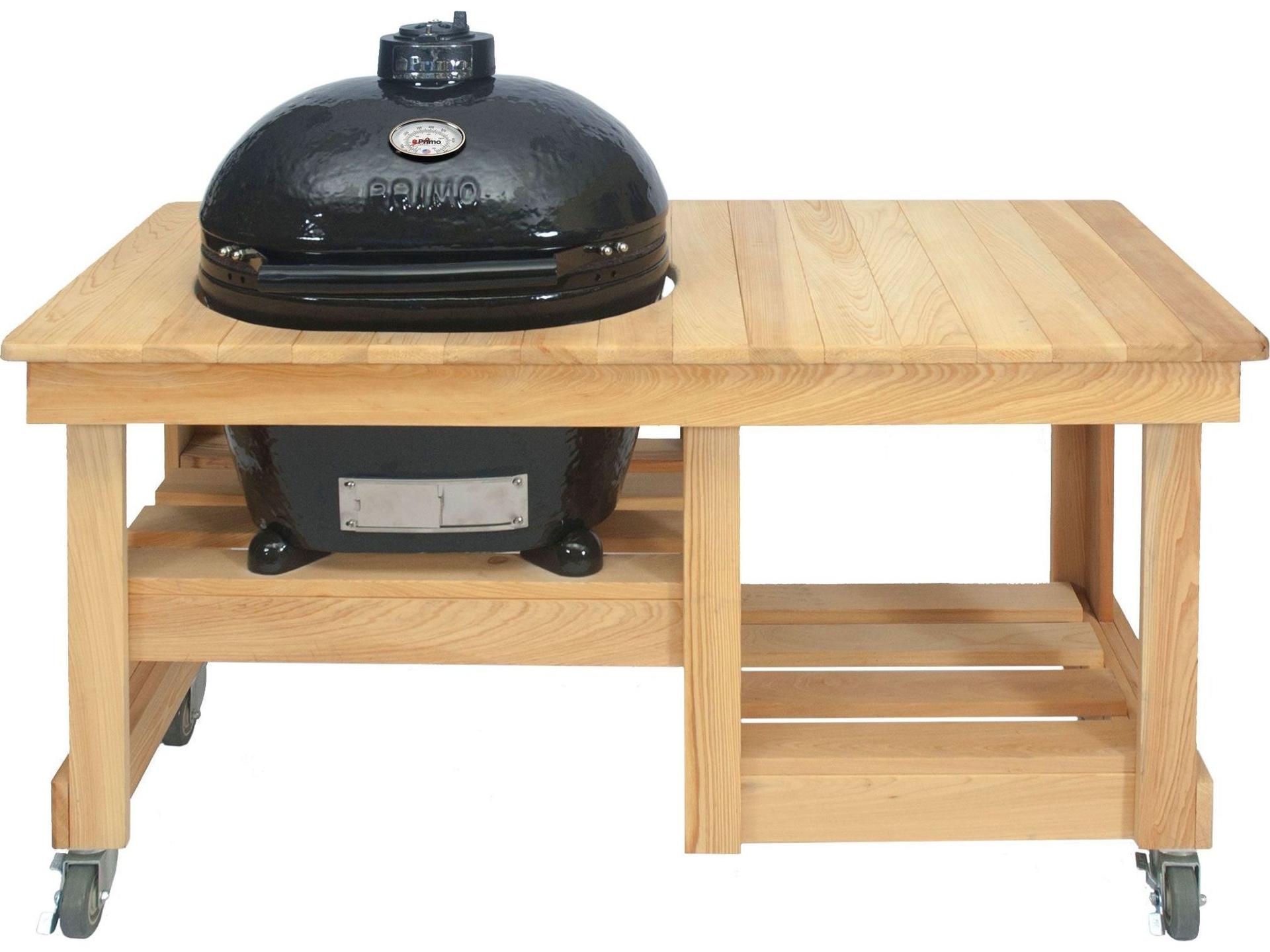 Primo Oval Large Charcoal Grill with Cypress Countertop Table