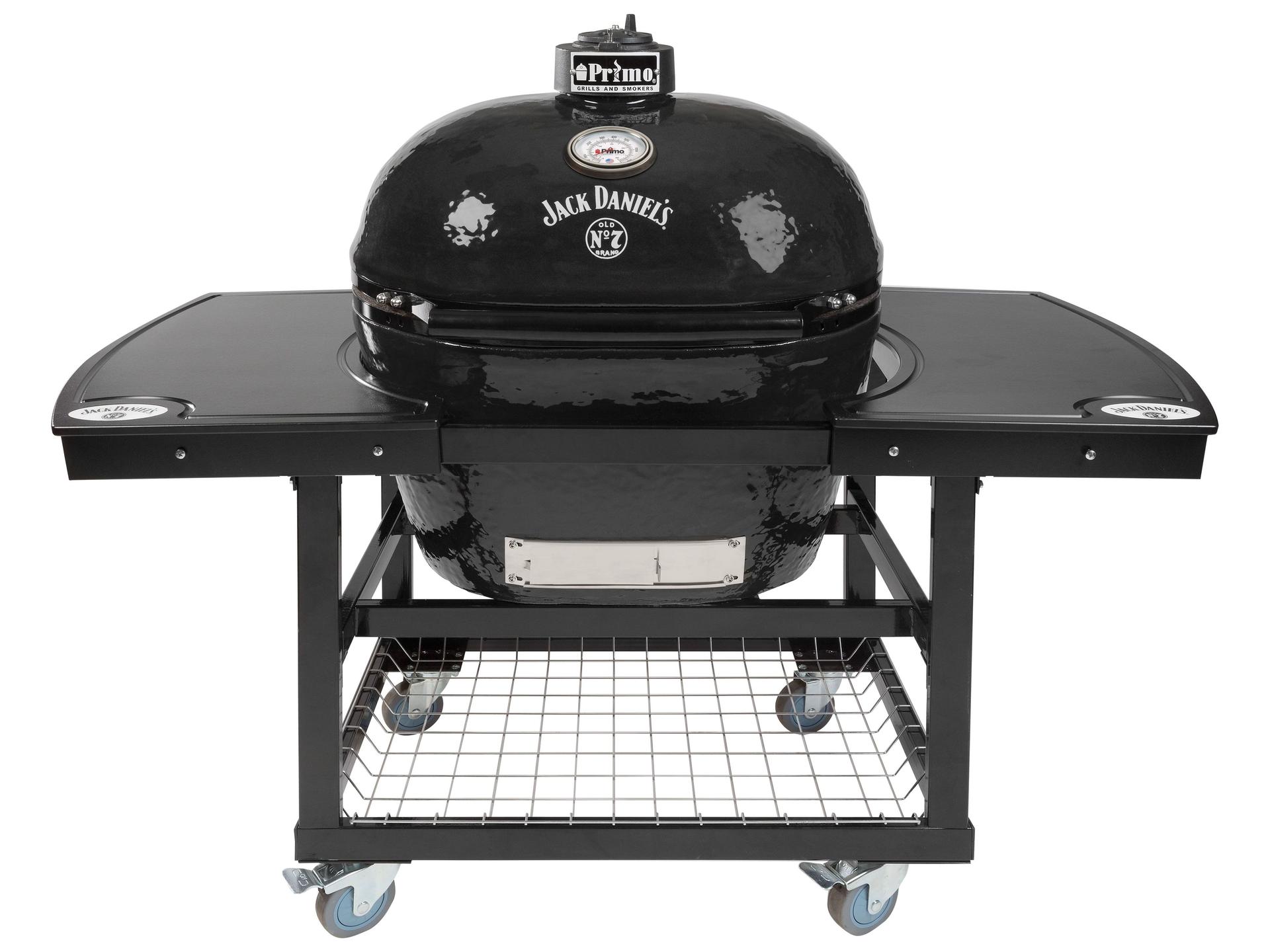 Primo Oval XL Jack Daniels Edition Charcoal Grill with Cart and Jack Daniels Island Top