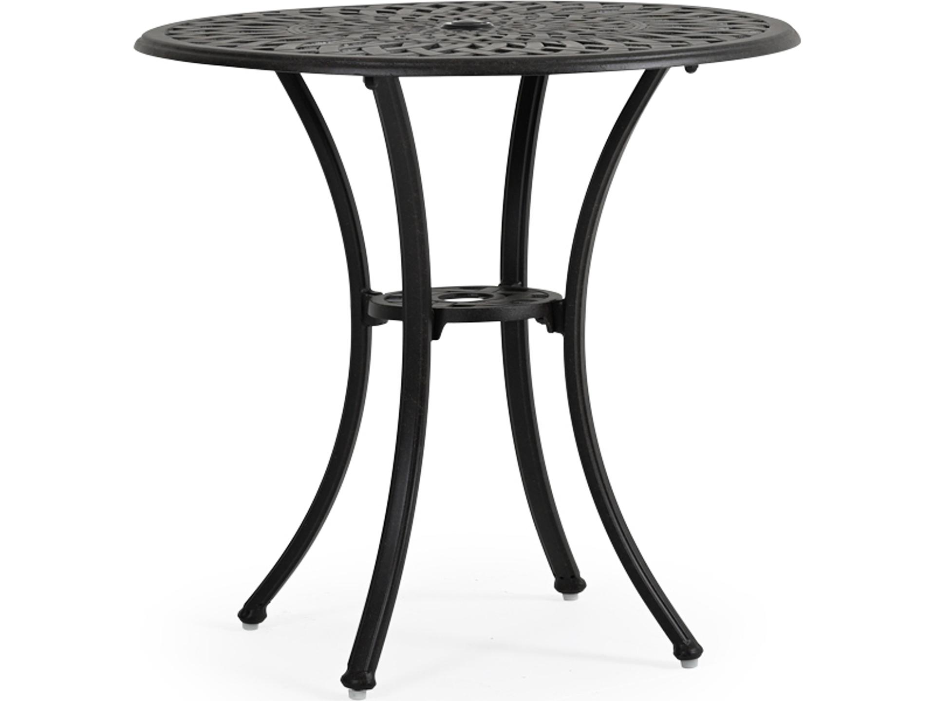 Oxford Cast Aluminum Weathered Black Round Outdoor Bistro Table with Umbrella Hole