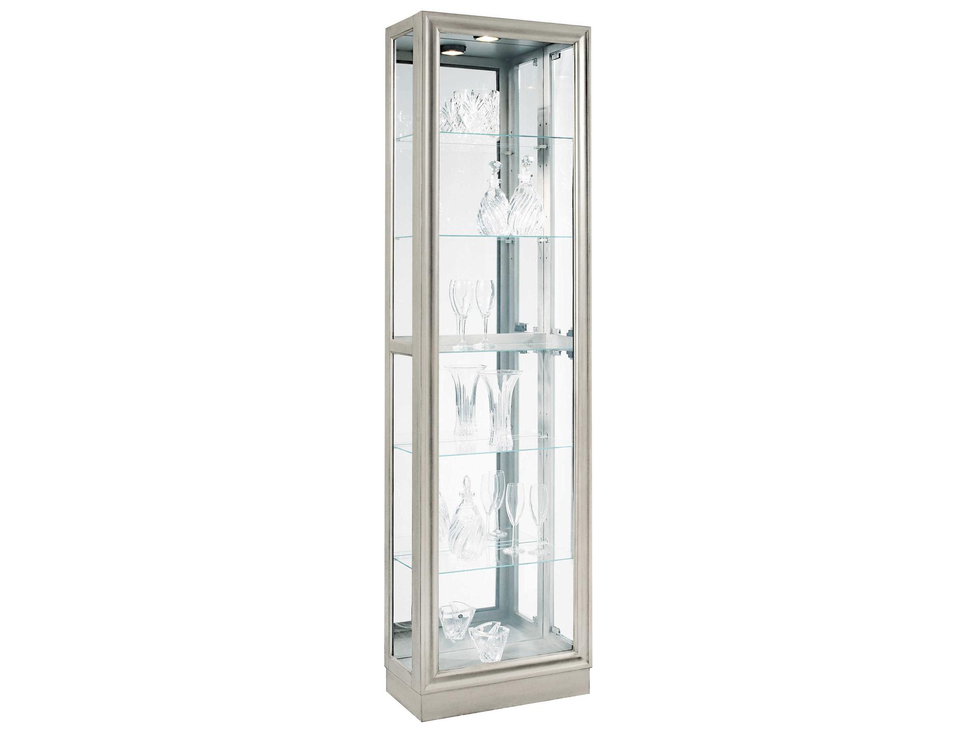 PFC Curios Platinum Silver Glass Curio Cabinet with Halogen Light